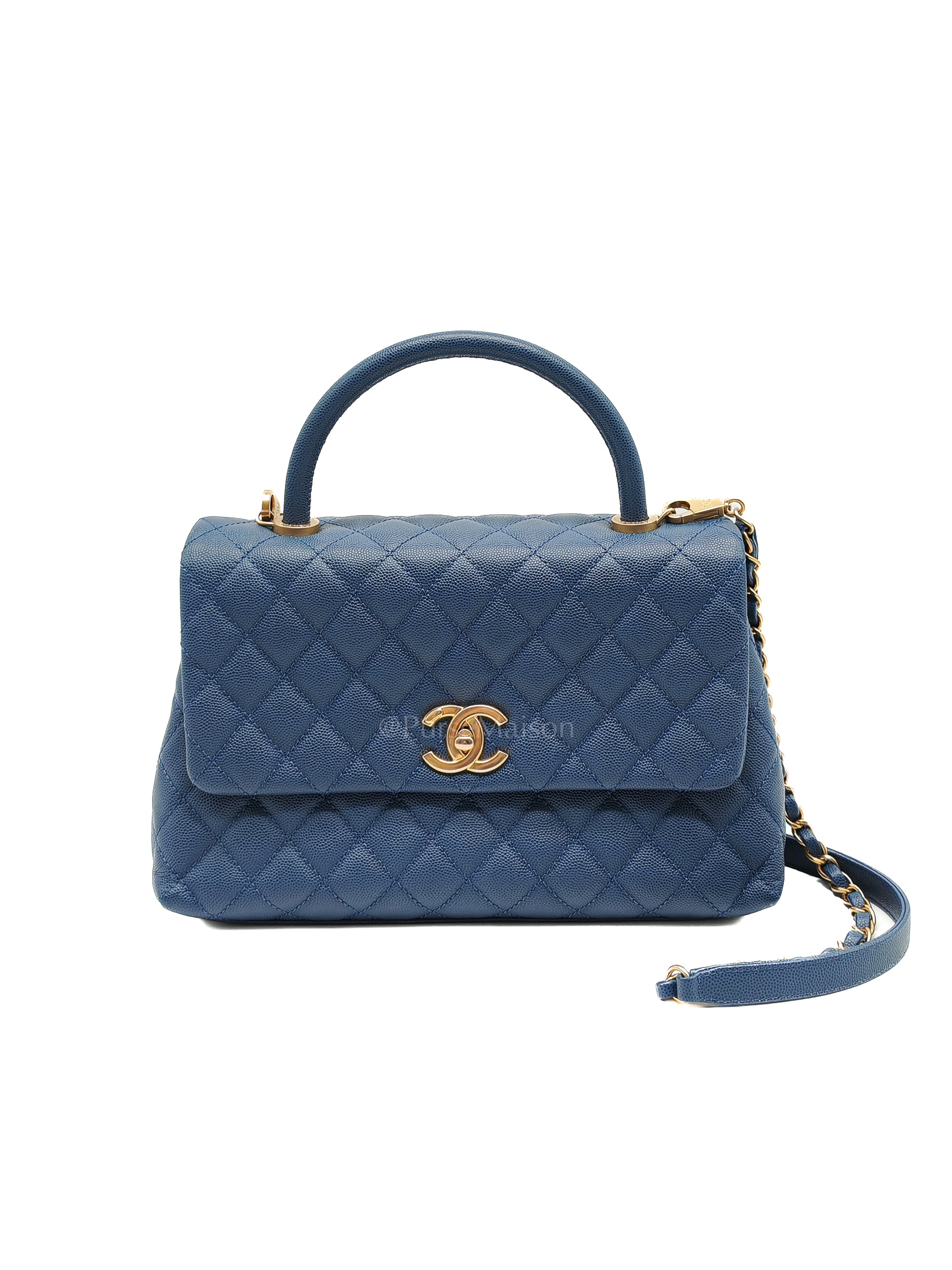 Coco Handle Medium in Blue Quilted Caviar Leather & Aged Gold Hardware Series 24 | Purse Maison Luxury Bags Shop