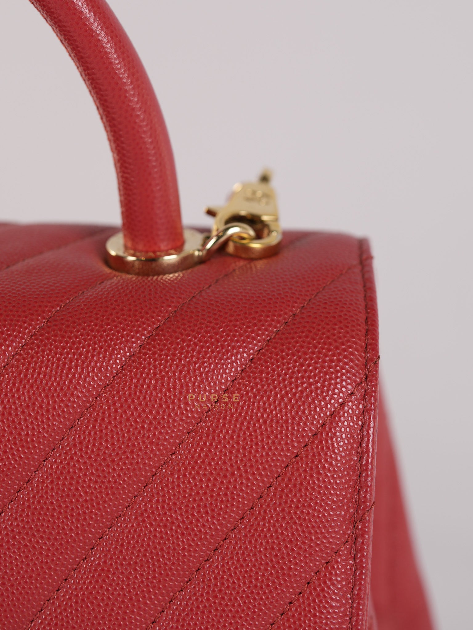 Coco Handle Medium in Red Caviar Leather & Gold Hardware(Series 29) | Purse Maison Luxury Bags Shop