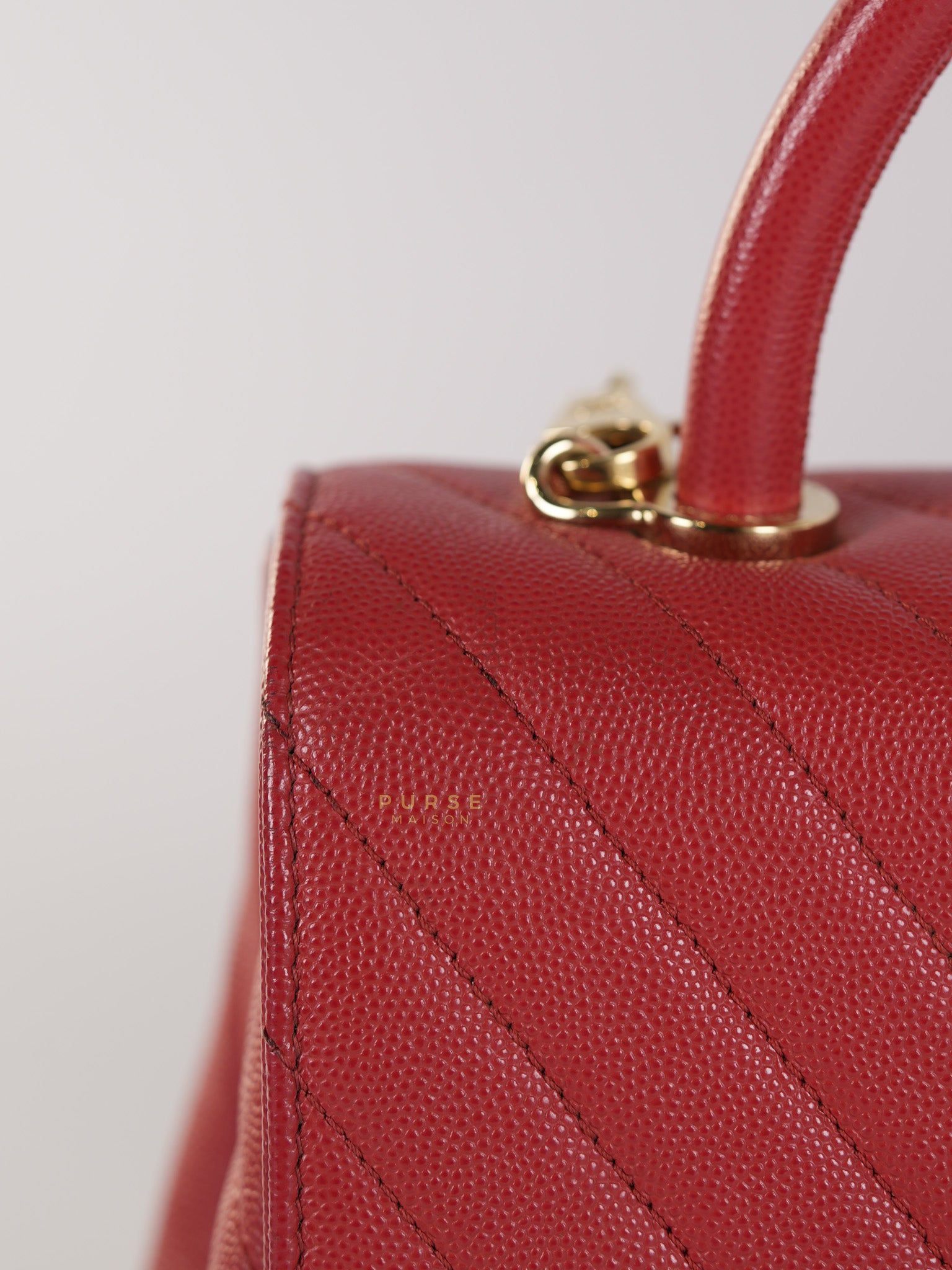 Coco Handle Medium in Red Caviar Leather & Gold Hardware(Series 29) | Purse Maison Luxury Bags Shop