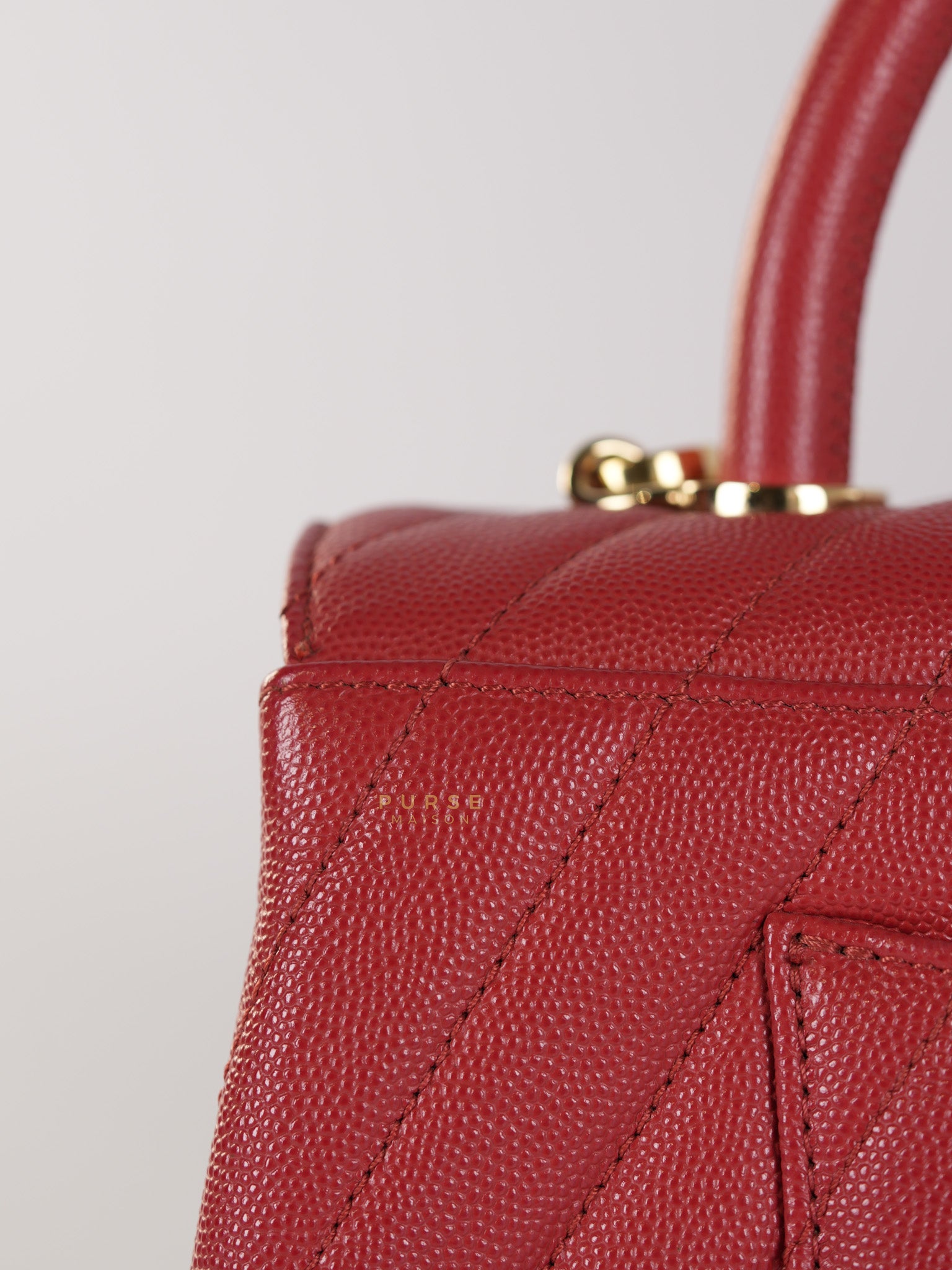 Coco Handle Medium in Red Caviar Leather & Gold Hardware(Series 29) | Purse Maison Luxury Bags Shop