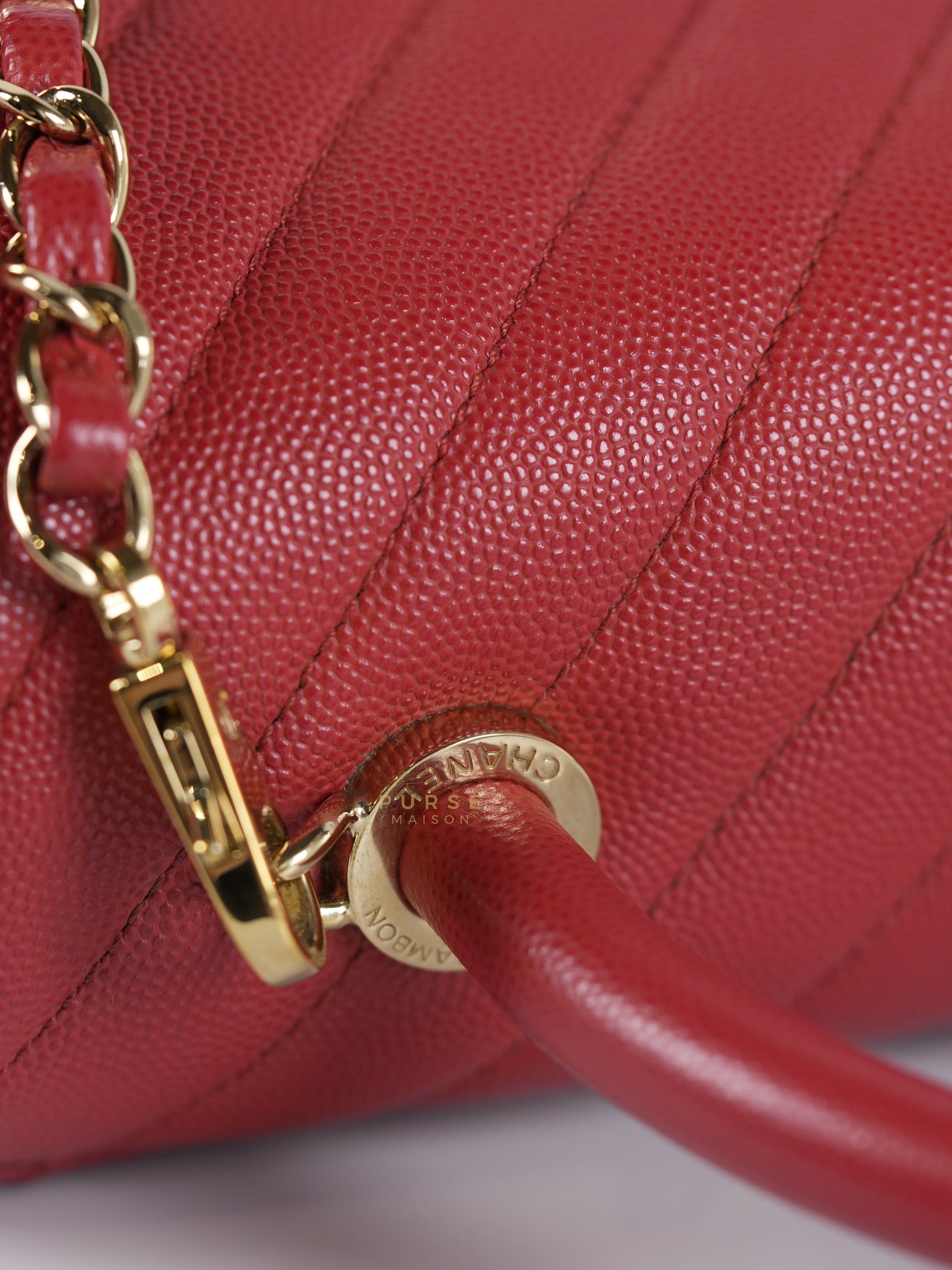 Coco Handle Medium in Red Caviar Leather & Gold Hardware(Series 29) | Purse Maison Luxury Bags Shop