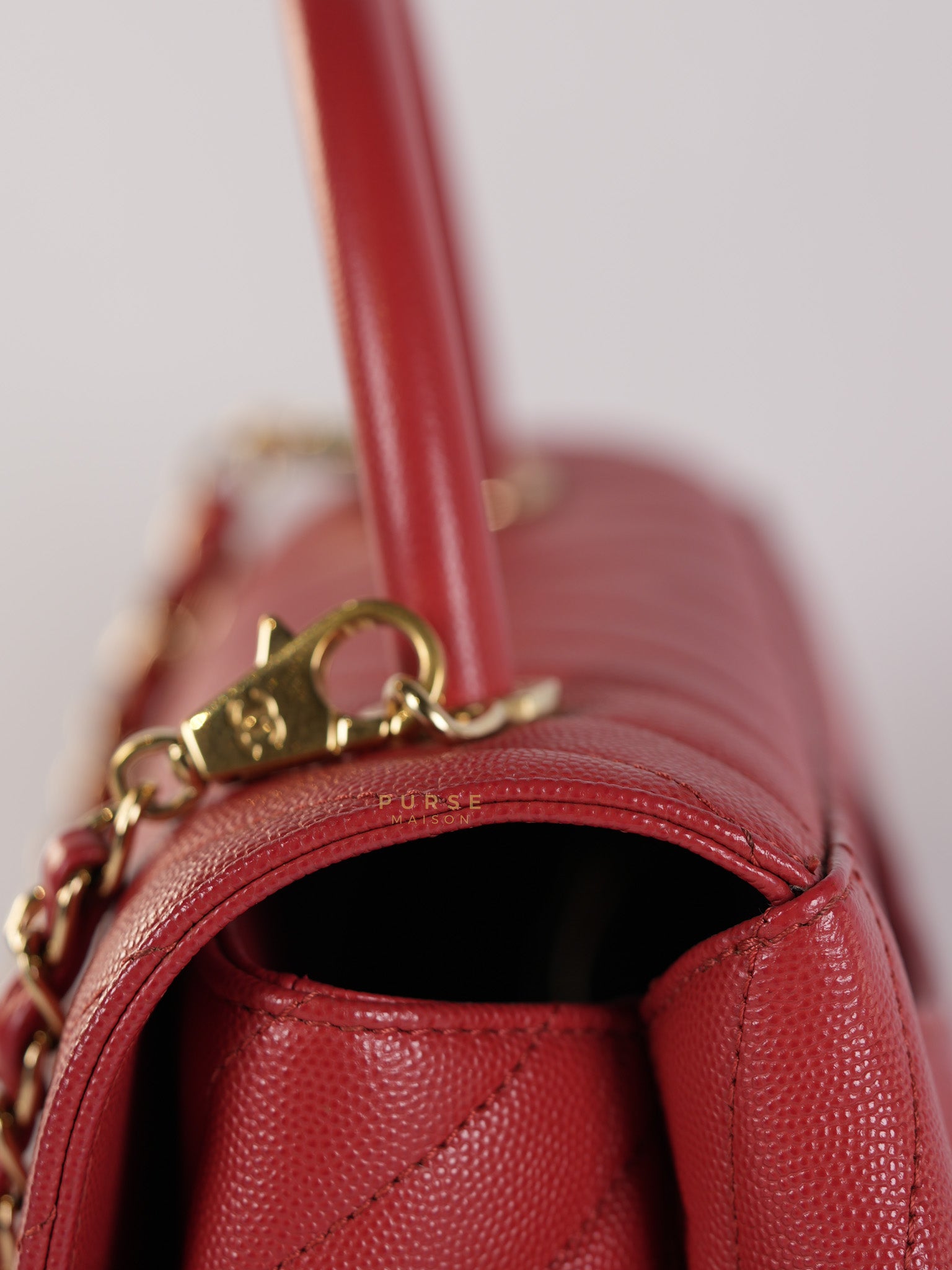 Coco Handle Medium in Red Caviar Leather & Gold Hardware(Series 29) | Purse Maison Luxury Bags Shop