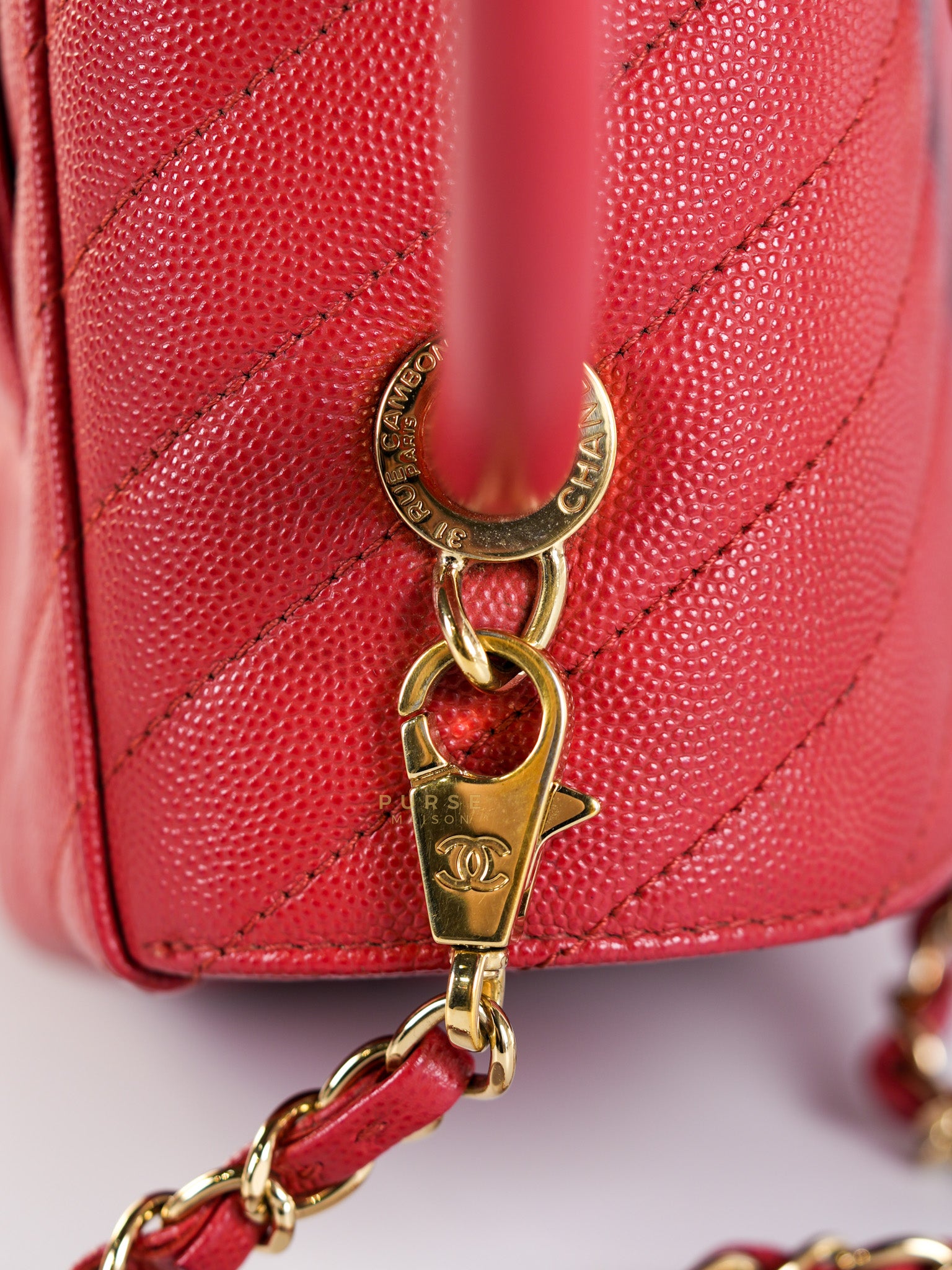 Coco Handle Medium in Red Caviar Leather & Gold Hardware(Series 29) | Purse Maison Luxury Bags Shop
