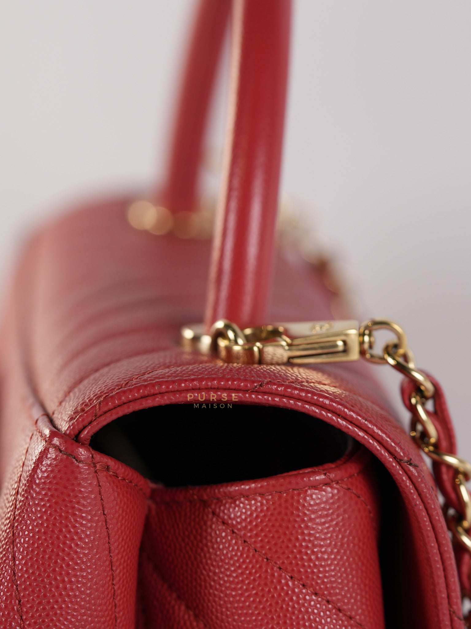Coco Handle Medium in Red Caviar Leather & Gold Hardware(Series 29) | Purse Maison Luxury Bags Shop