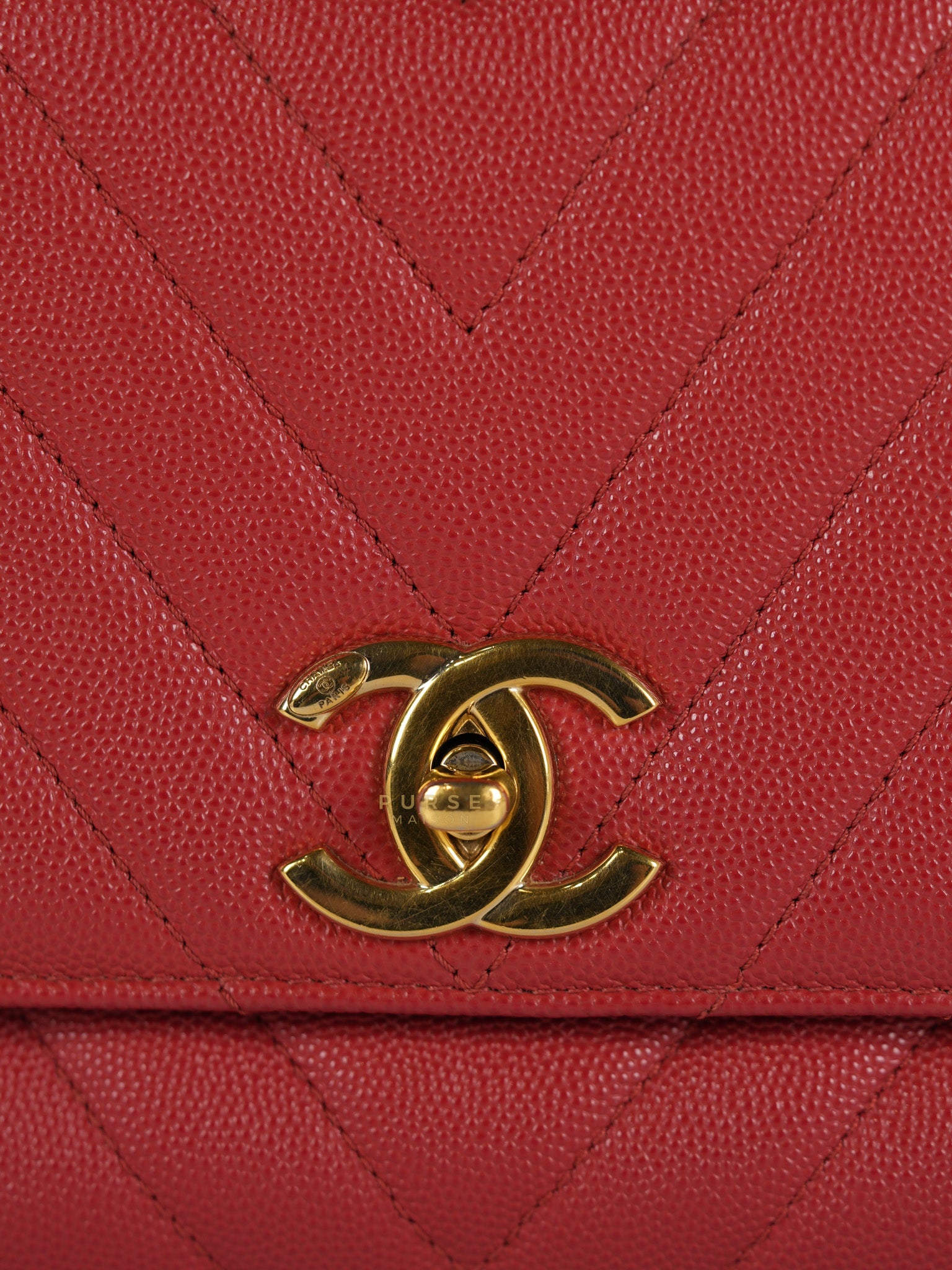 Coco Handle Medium in Red Caviar Leather & Gold Hardware(Series 29) | Purse Maison Luxury Bags Shop