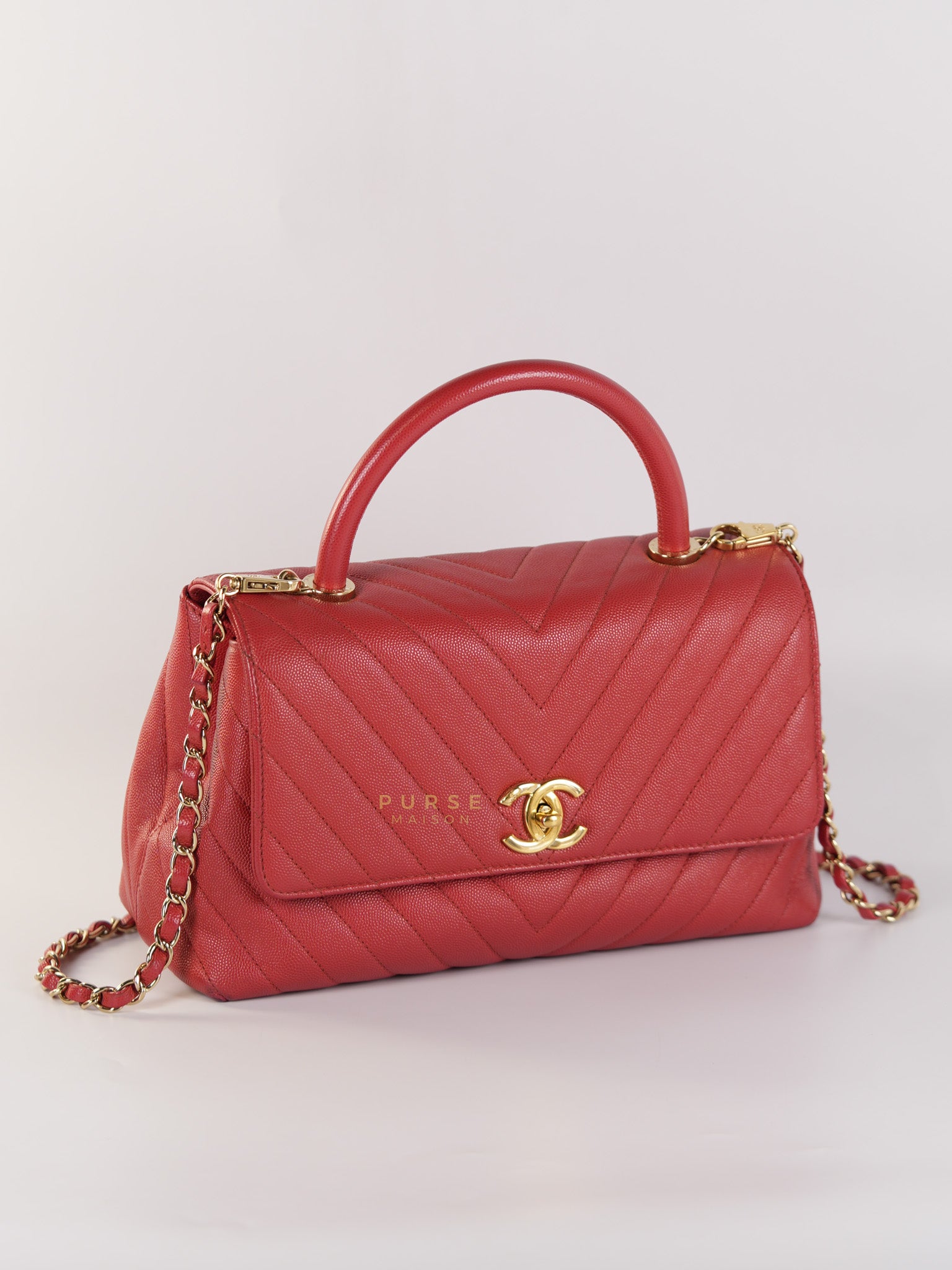 Coco Handle Medium in Red Caviar Leather & Gold Hardware(Series 29) | Purse Maison Luxury Bags Shop