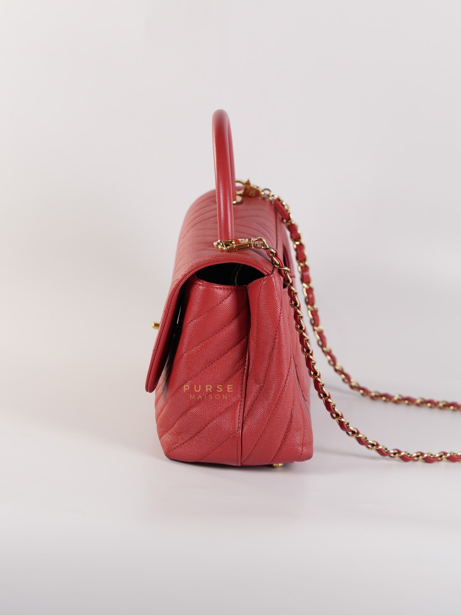 Coco Handle Medium in Red Caviar Leather & Gold Hardware(Series 29) | Purse Maison Luxury Bags Shop