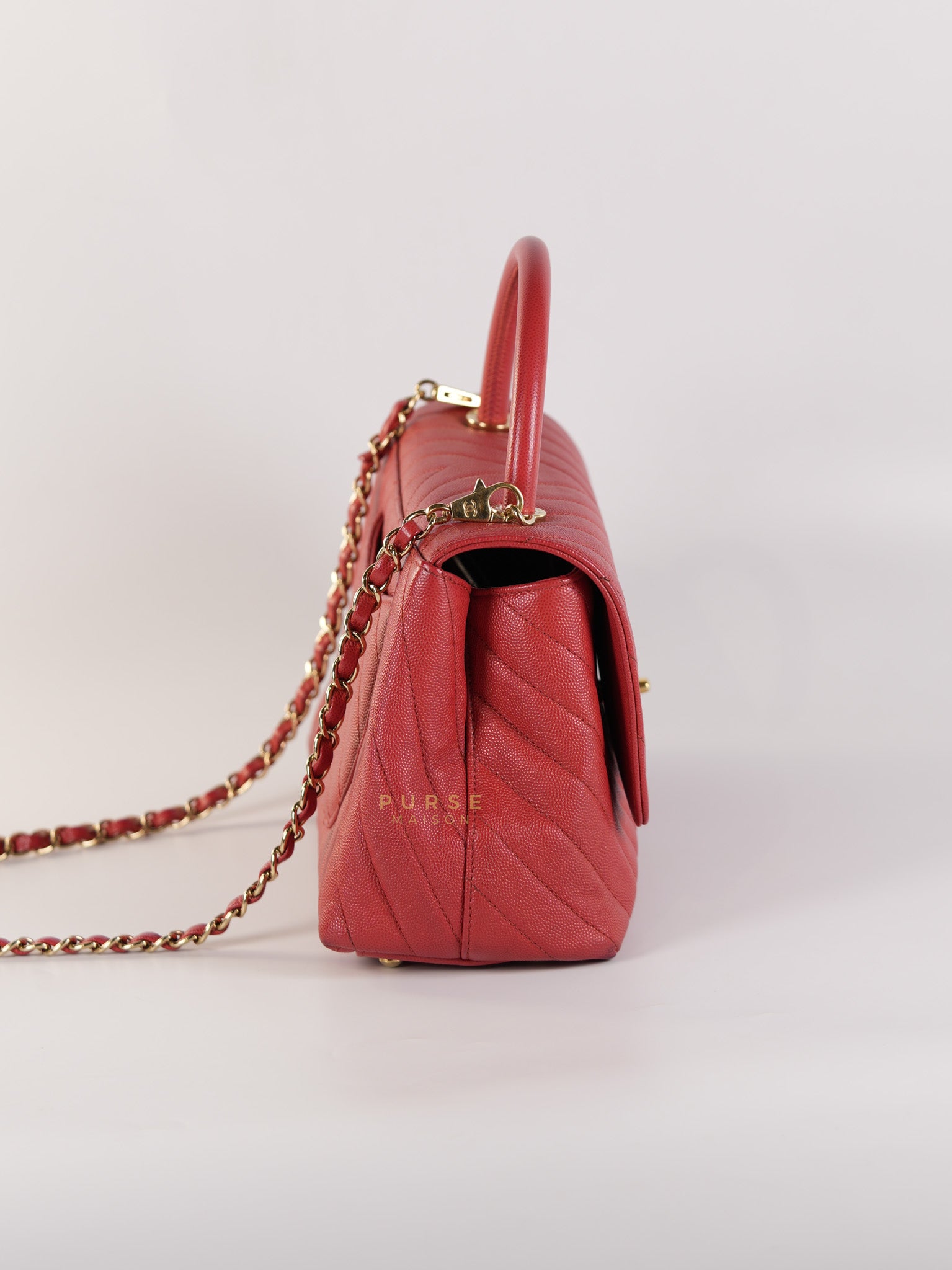 Coco Handle Medium in Red Caviar Leather & Gold Hardware(Series 29) | Purse Maison Luxury Bags Shop