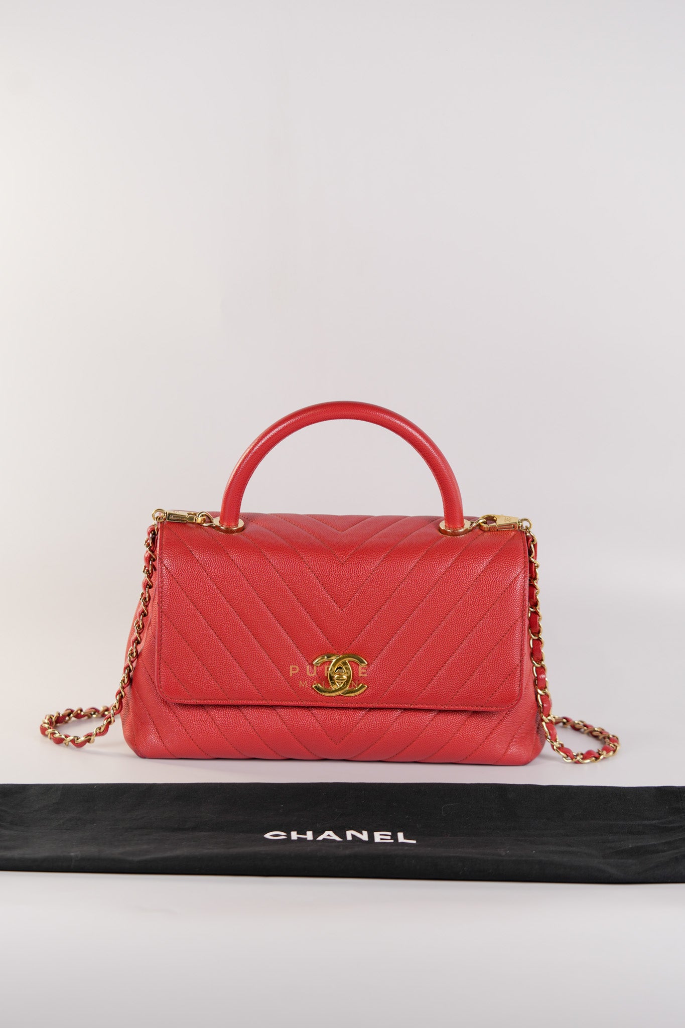 Coco Handle Medium in Red Caviar Leather & Gold Hardware(Series 29) | Purse Maison Luxury Bags Shop