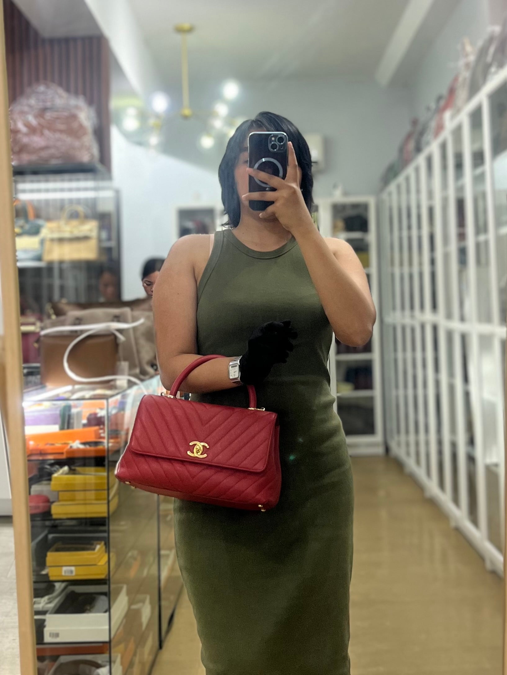Coco Handle Medium in Red Caviar Leather & Gold Hardware(Series 29) | Purse Maison Luxury Bags Shop