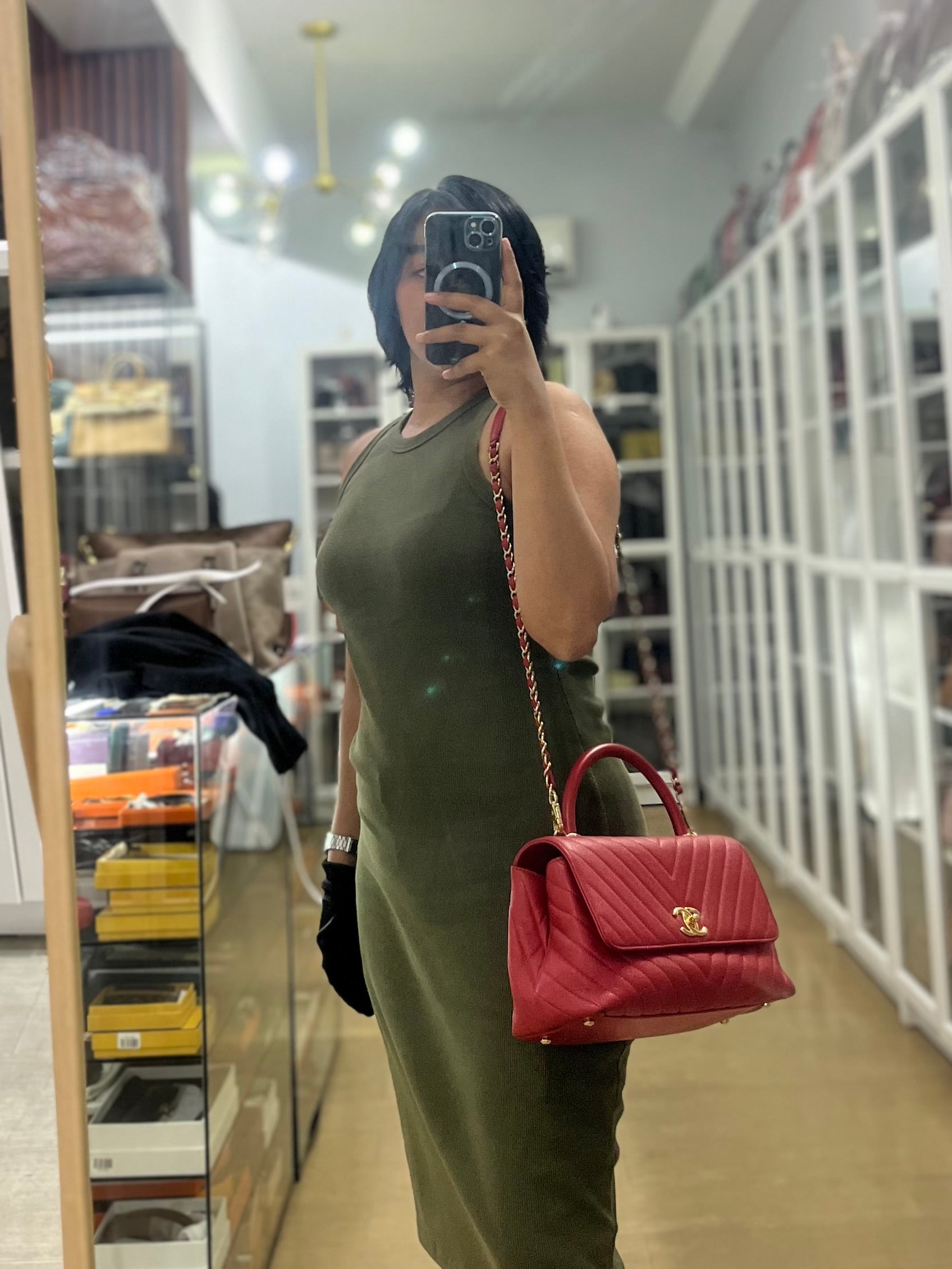 Coco Handle Medium in Red Caviar Leather & Gold Hardware(Series 29) | Purse Maison Luxury Bags Shop