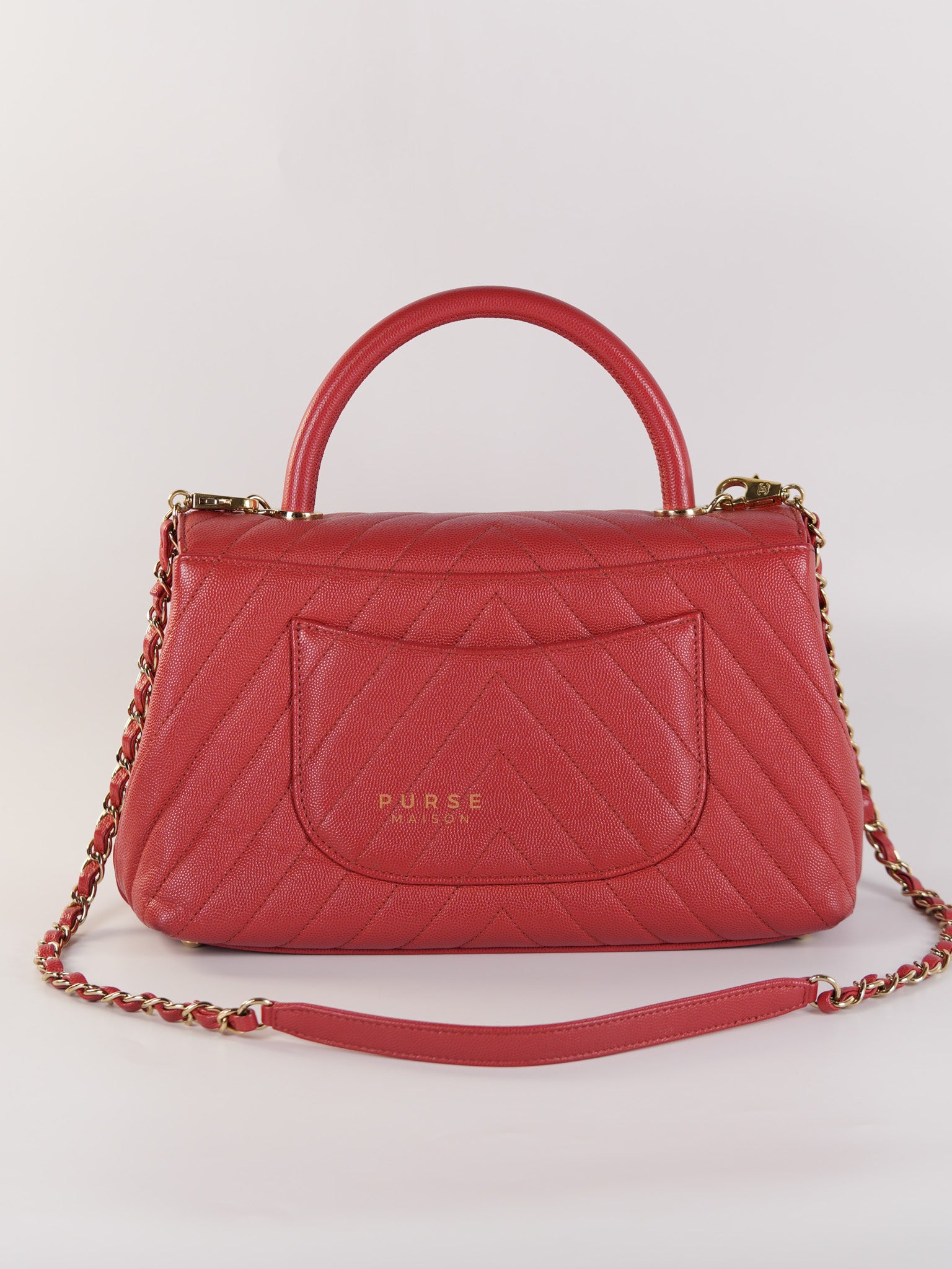 Coco Handle Medium in Red Caviar Leather & Gold Hardware(Series 29) | Purse Maison Luxury Bags Shop