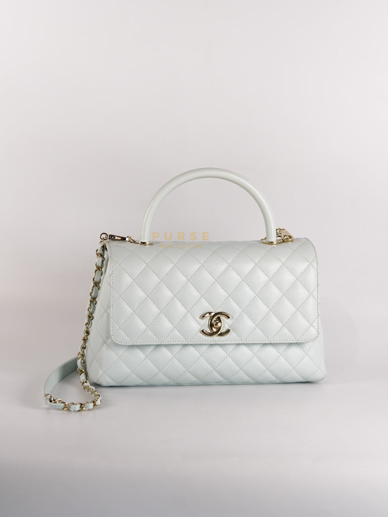 Coco Handle Medium in Tiffany Caviar Leather and Light Gold Hardware (Microchip) | Purse Maison Luxury Bags Shop