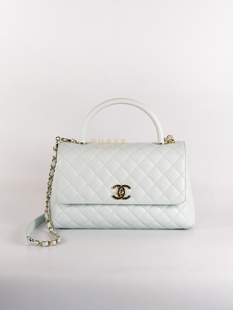 Coco Handle Medium in Tiffany Caviar Leather and Light Gold Hardware (Microchip) | Purse Maison Luxury Bags Shop