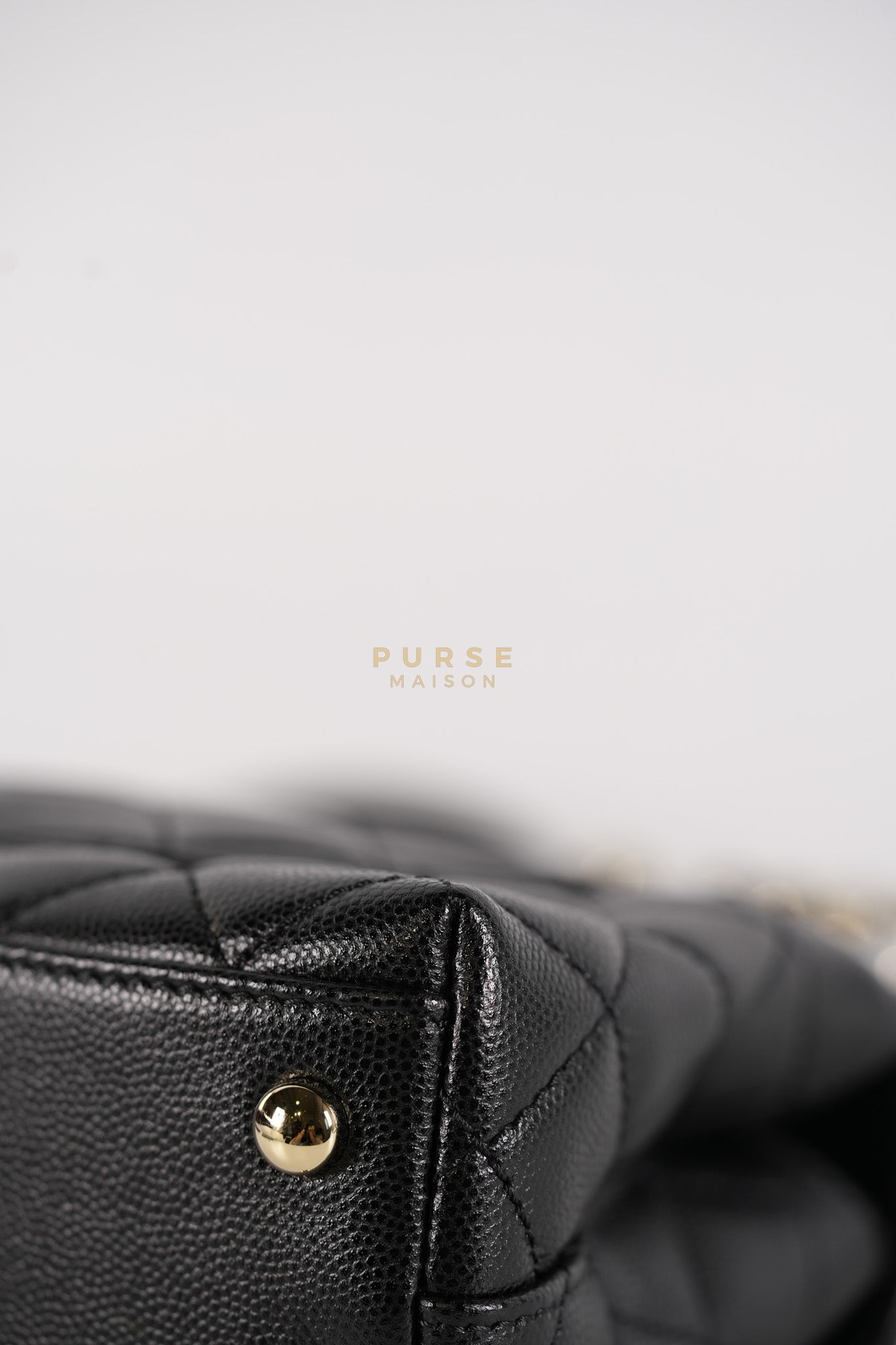 Coco Handle Mini in Black Quilted Caviar Leather in Light Gold Hardware (Microchip) | Purse Maison Luxury Bags Shop