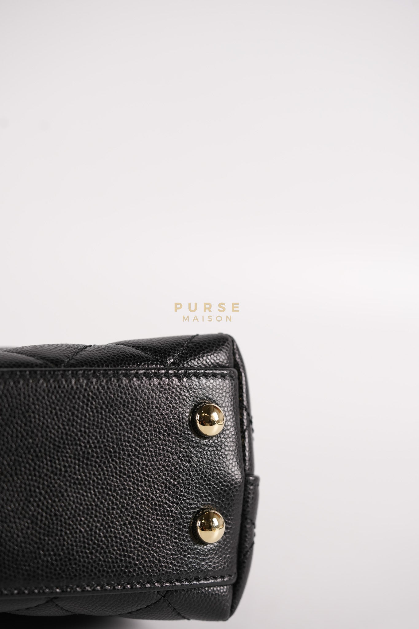 Coco Handle Mini in Black Quilted Caviar Leather in Light Gold Hardware (Microchip) | Purse Maison Luxury Bags Shop