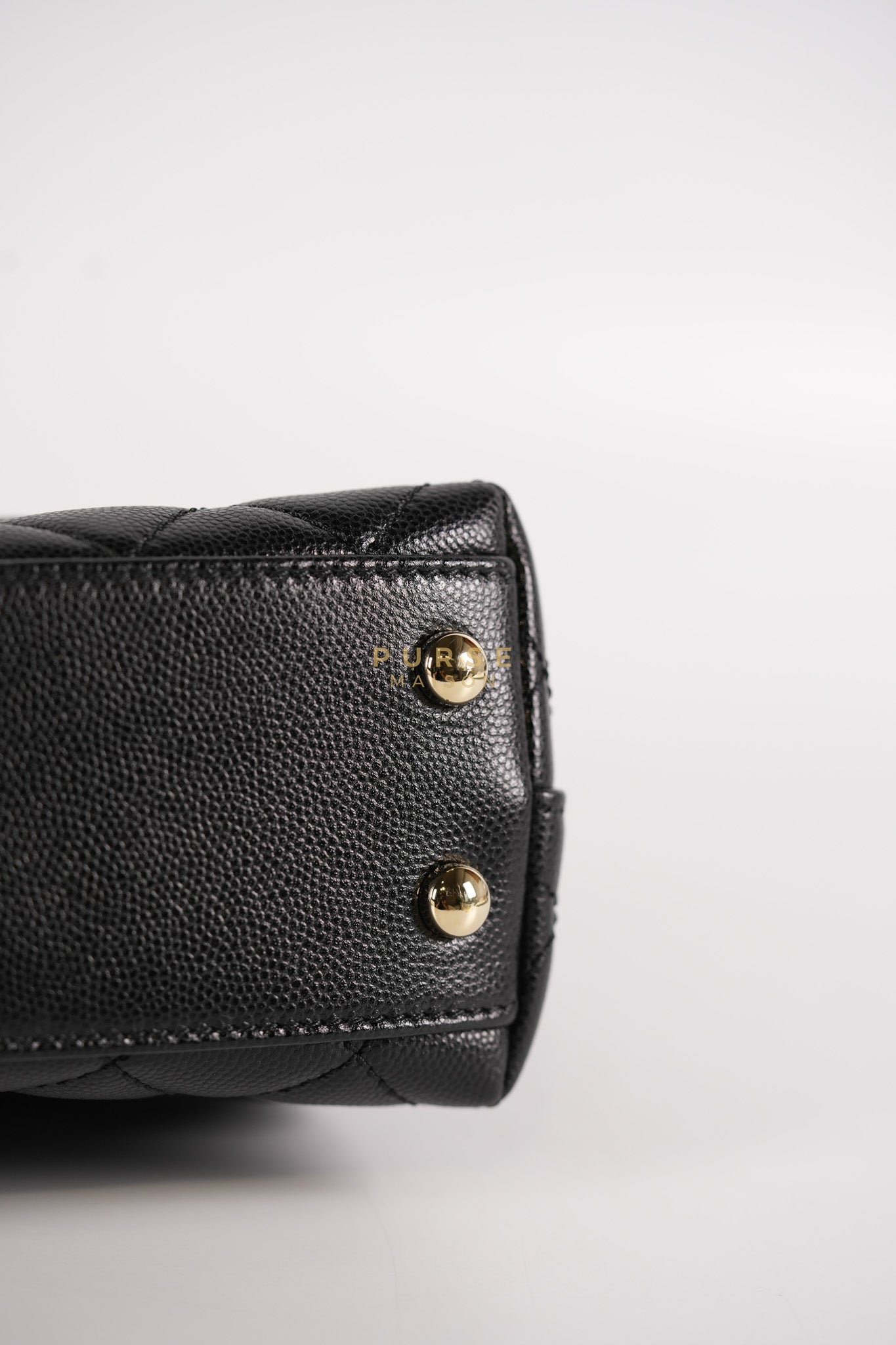 Coco Handle Mini in Black Quilted Caviar Leather in Light Gold Hardware (Microchip) | Purse Maison Luxury Bags Shop