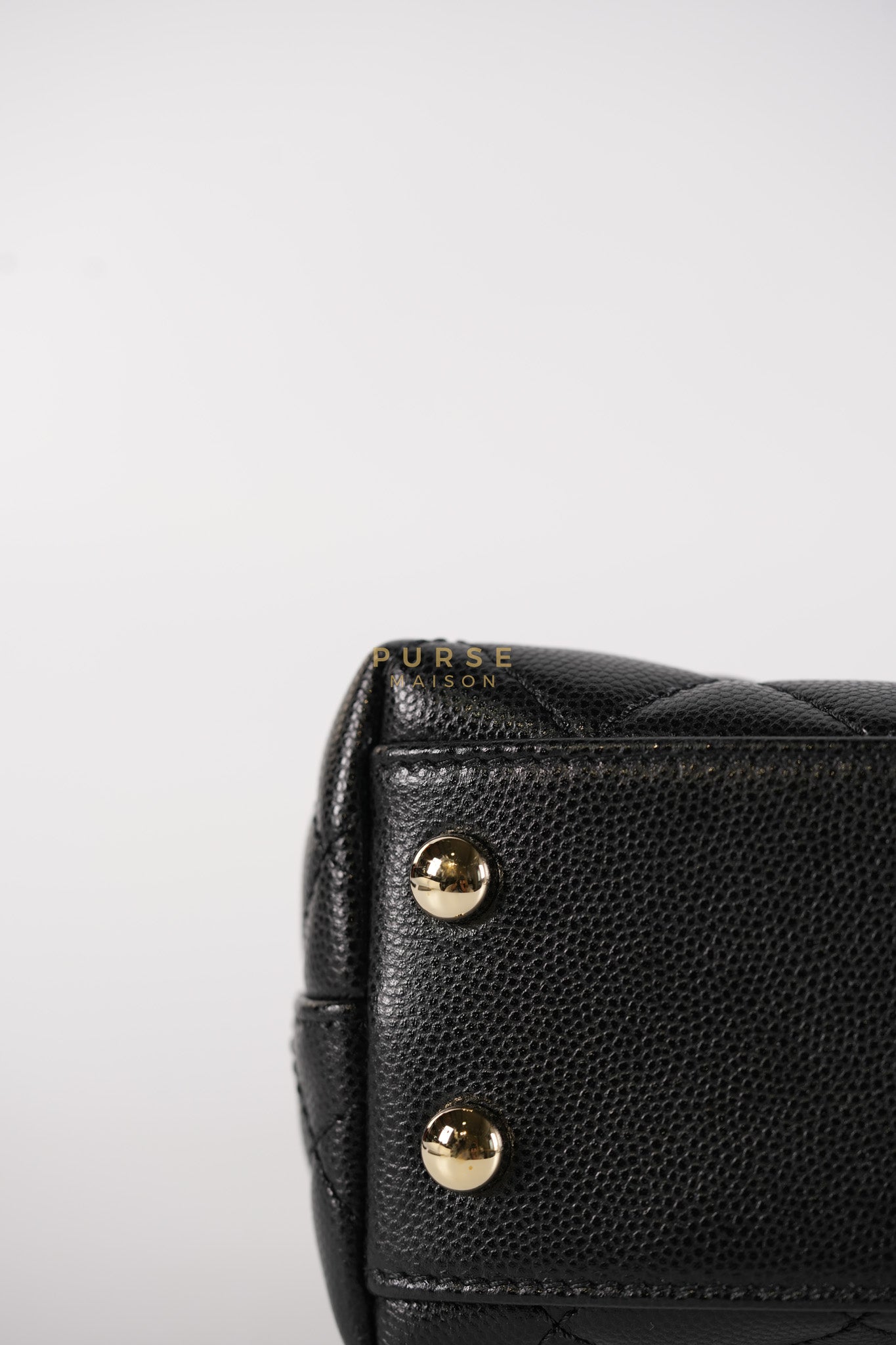 Coco Handle Mini in Black Quilted Caviar Leather in Light Gold Hardware (Microchip) | Purse Maison Luxury Bags Shop