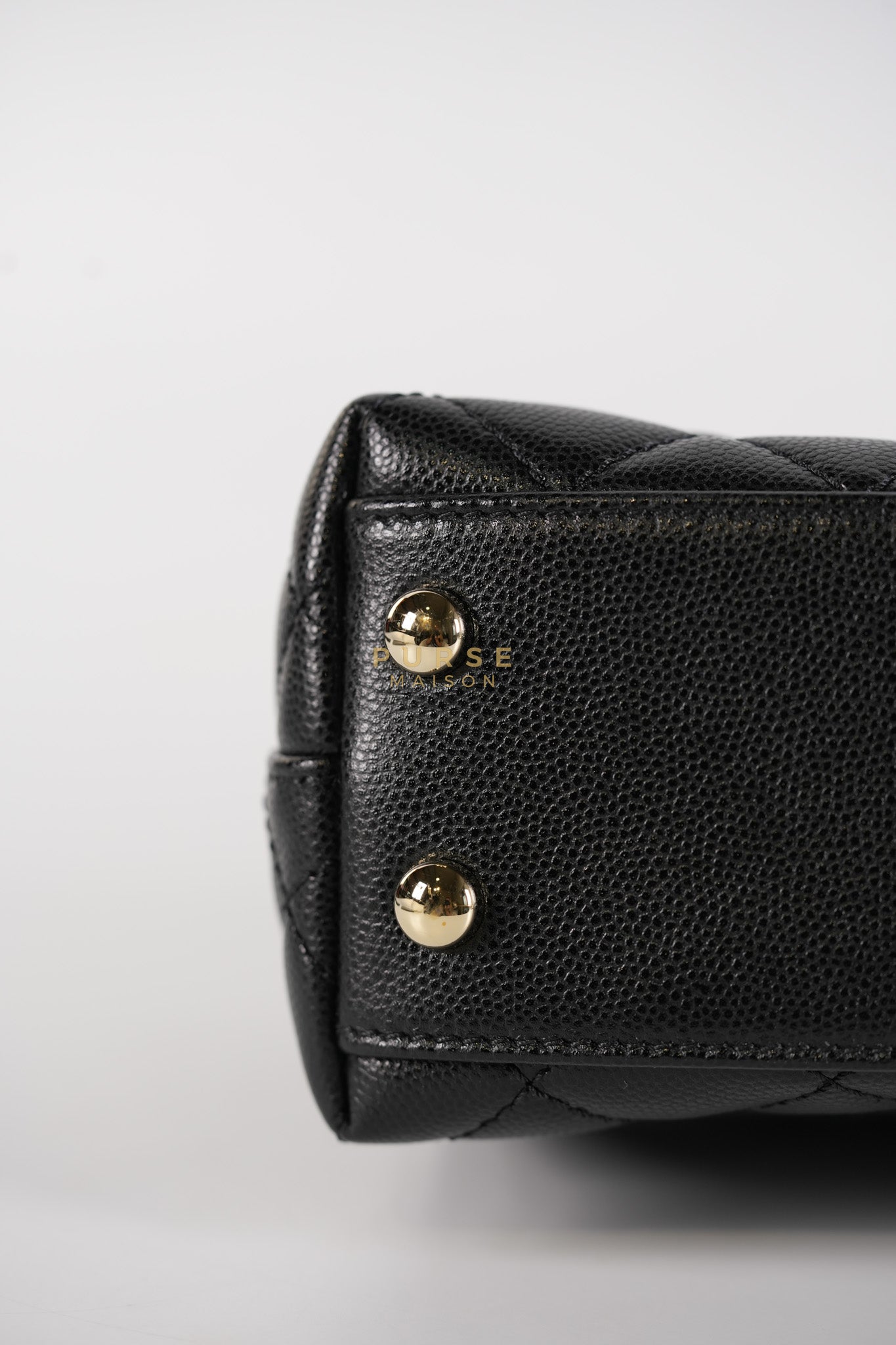 Coco Handle Mini in Black Quilted Caviar Leather in Light Gold Hardware (Microchip) | Purse Maison Luxury Bags Shop