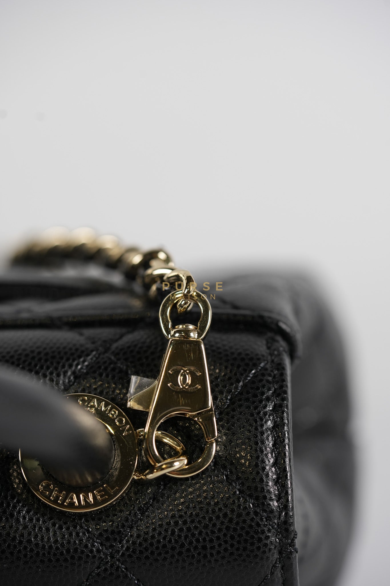 Coco Handle Mini in Black Quilted Caviar Leather in Light Gold Hardware (Microchip) | Purse Maison Luxury Bags Shop