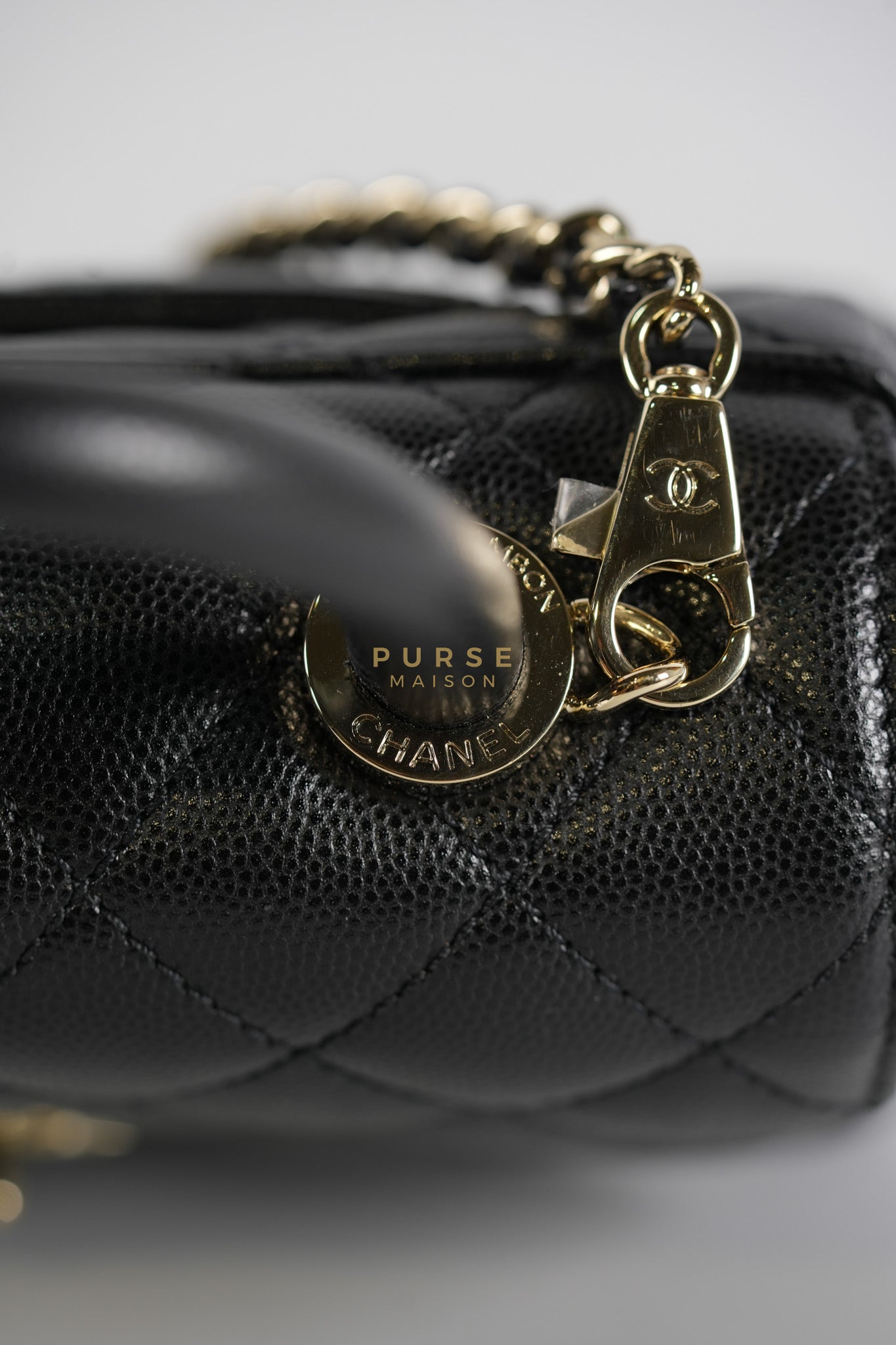 Coco Handle Mini in Black Quilted Caviar Leather in Light Gold Hardware (Microchip) | Purse Maison Luxury Bags Shop