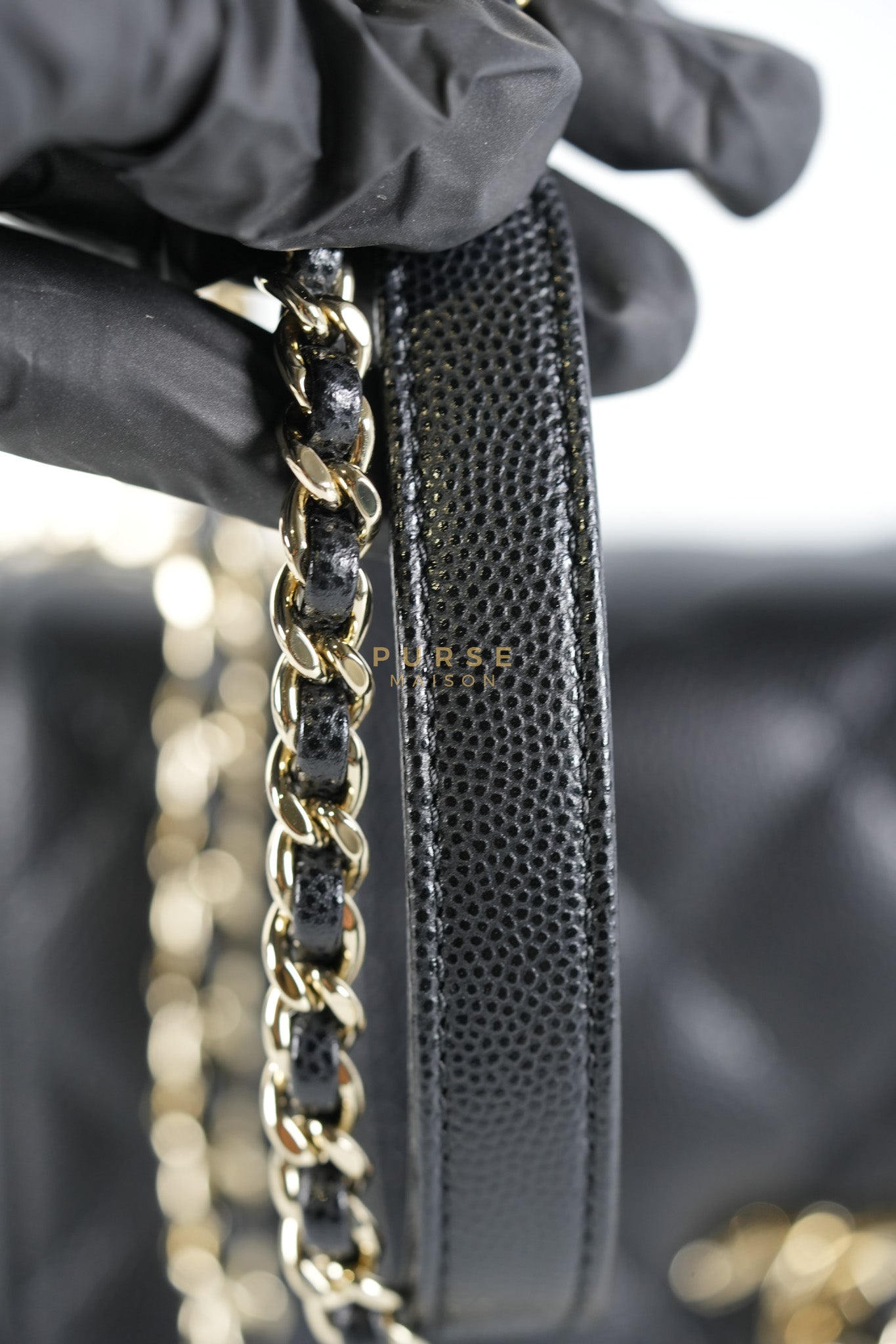Coco Handle Mini in Black Quilted Caviar Leather in Light Gold Hardware (Microchip) | Purse Maison Luxury Bags Shop