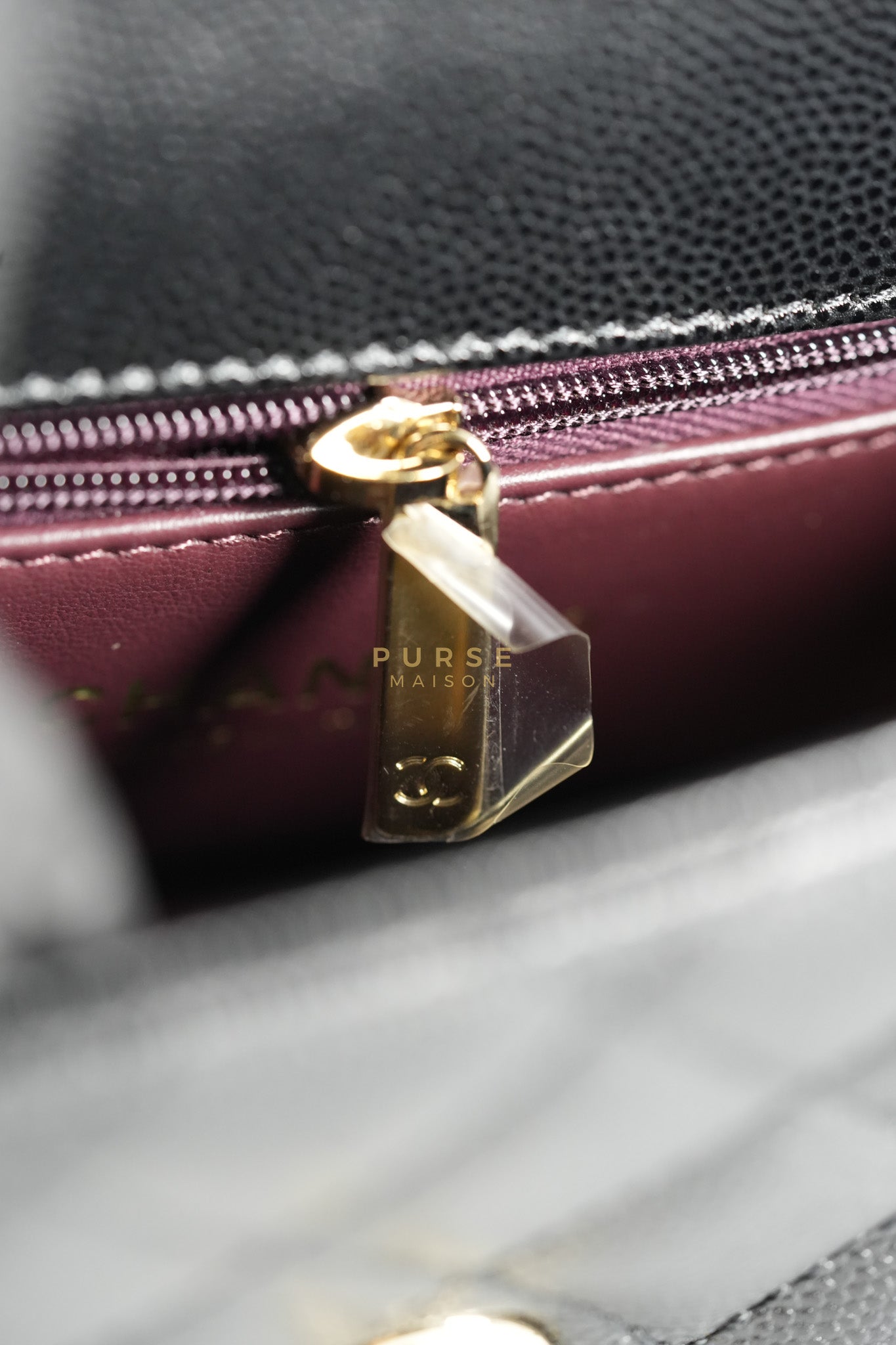 Coco Handle Mini in Black Quilted Caviar Leather in Light Gold Hardware (Microchip) | Purse Maison Luxury Bags Shop