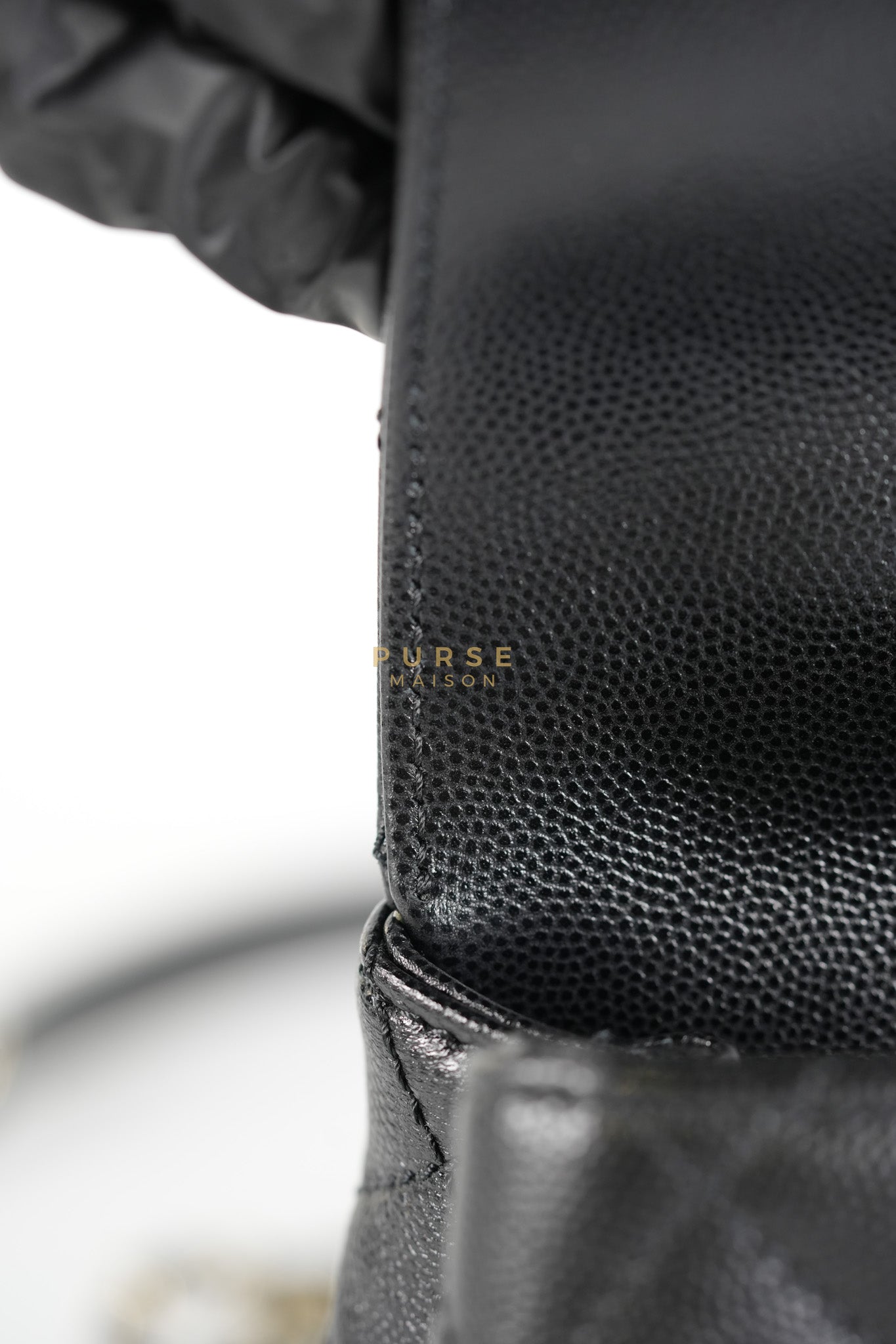 Coco Handle Mini in Black Quilted Caviar Leather in Light Gold Hardware (Microchip) | Purse Maison Luxury Bags Shop