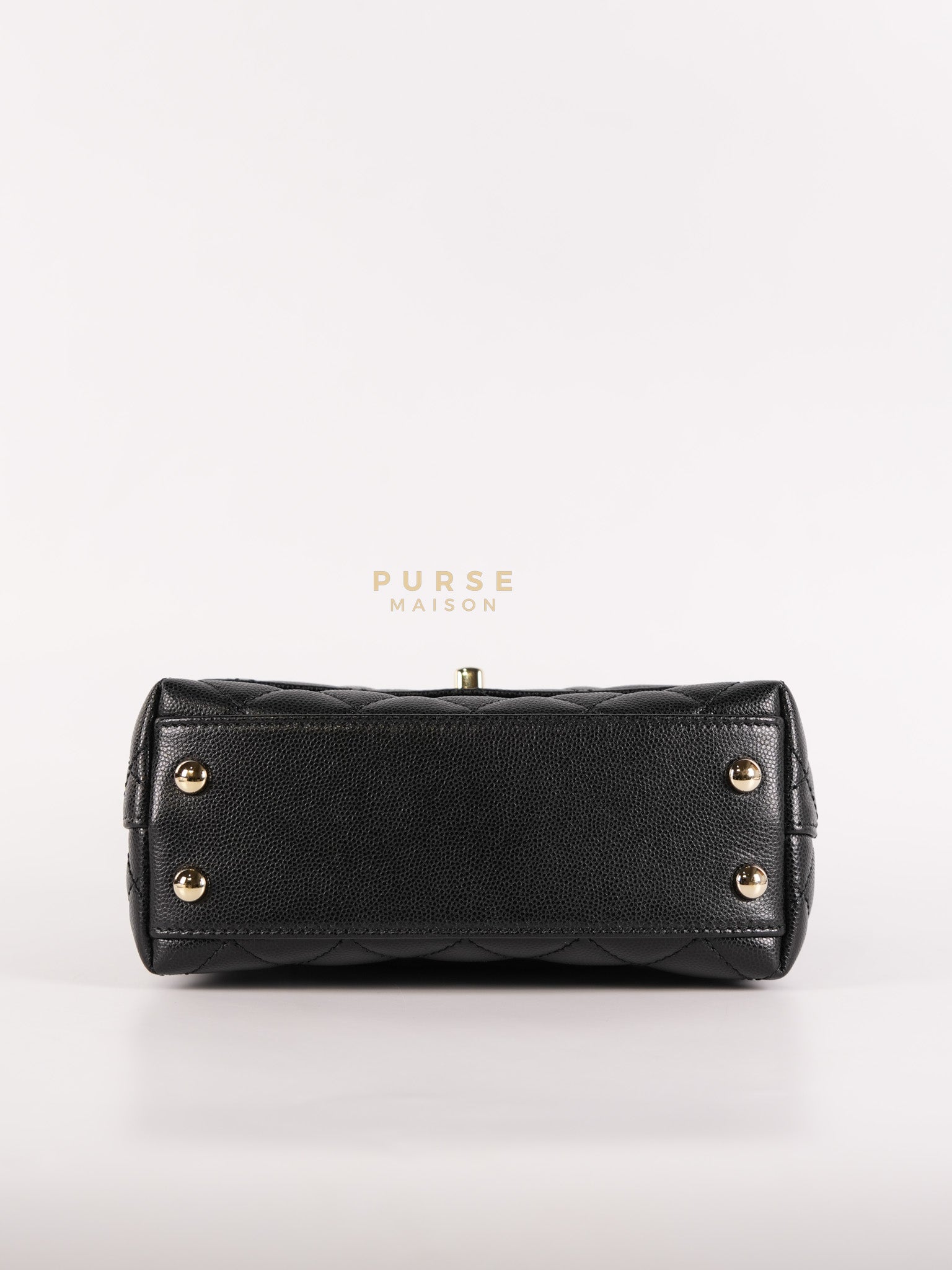 Coco Handle Mini in Black Quilted Caviar Leather in Light Gold Hardware (Microchip) | Purse Maison Luxury Bags Shop