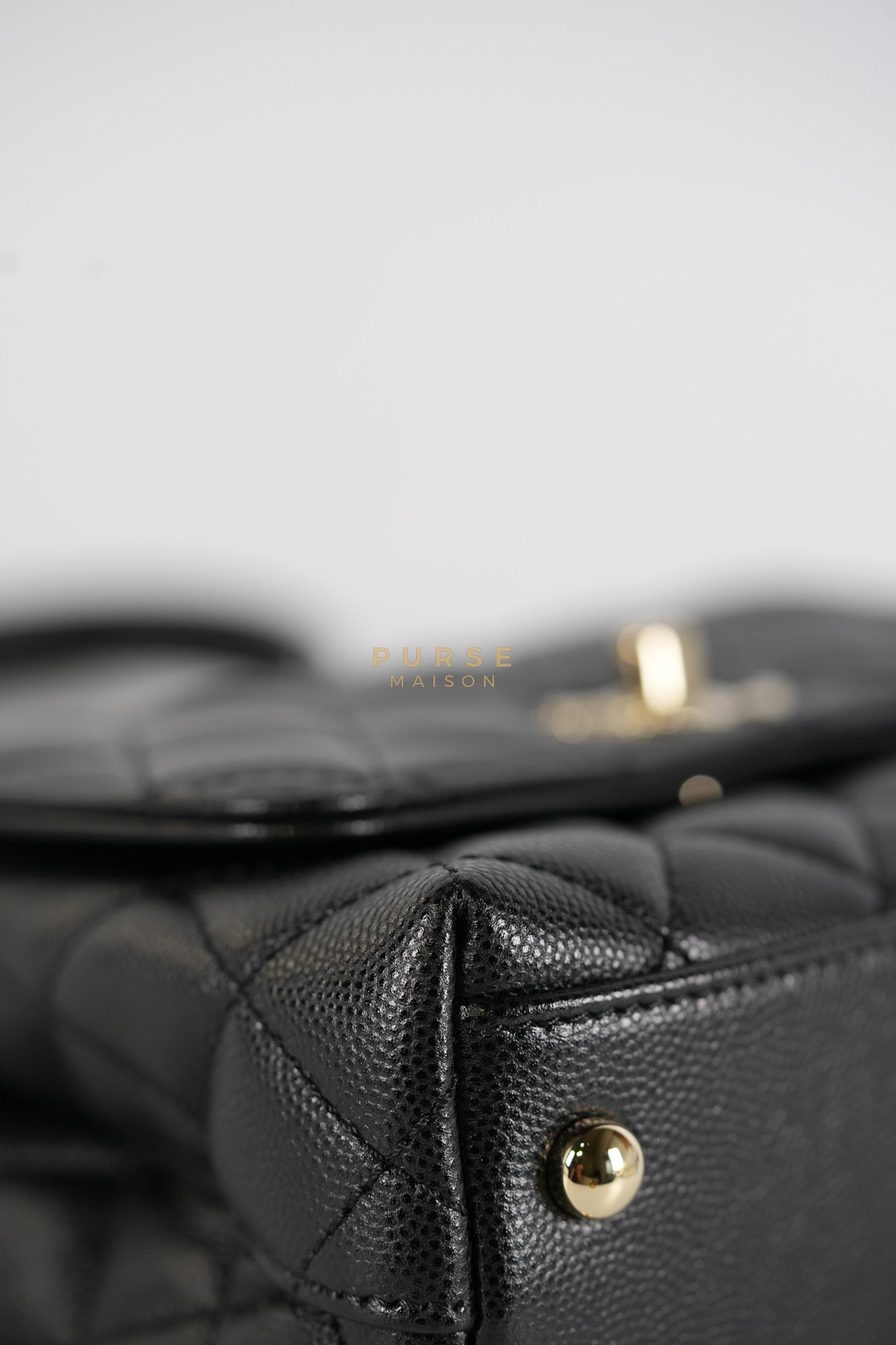 Coco Handle Mini in Black Quilted Caviar Leather in Light Gold Hardware (Microchip) | Purse Maison Luxury Bags Shop