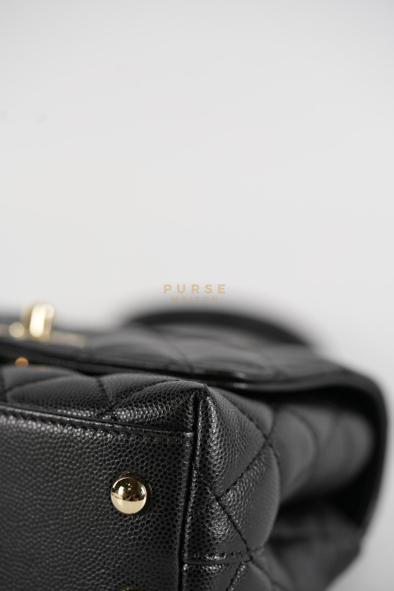 Coco Handle Mini in Black Quilted Caviar Leather in Light Gold Hardware (Microchip) | Purse Maison Luxury Bags Shop