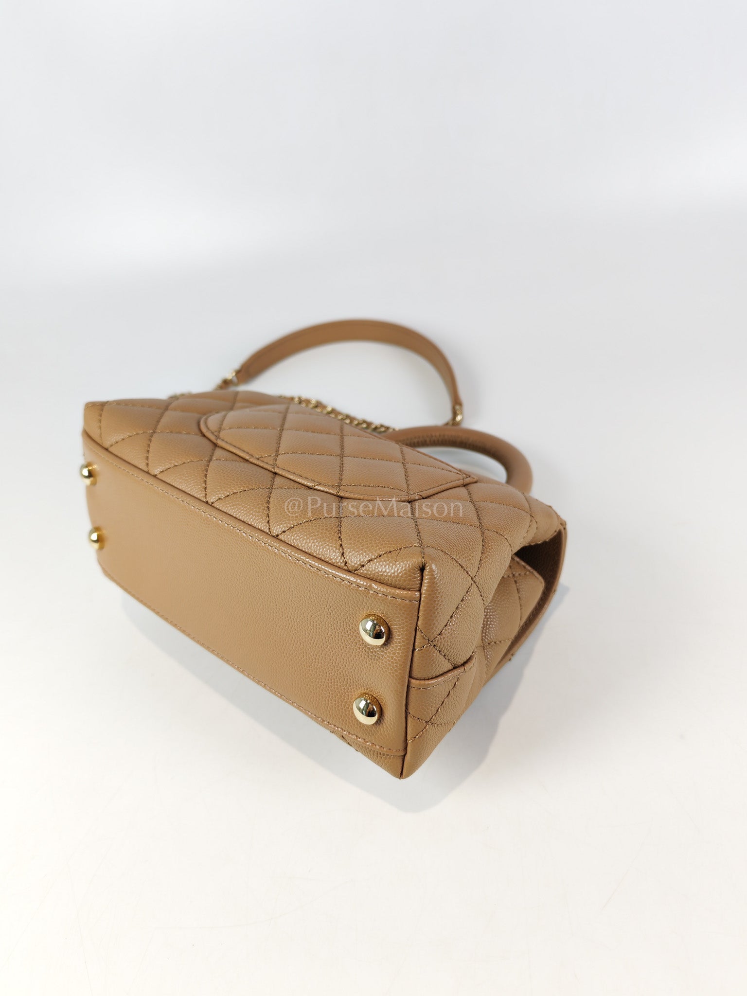 Coco Handle Mini in Dark Beige Caviar Leather Light Gold Hardware(Microchip) | Purse Maison Luxury Bags Shop