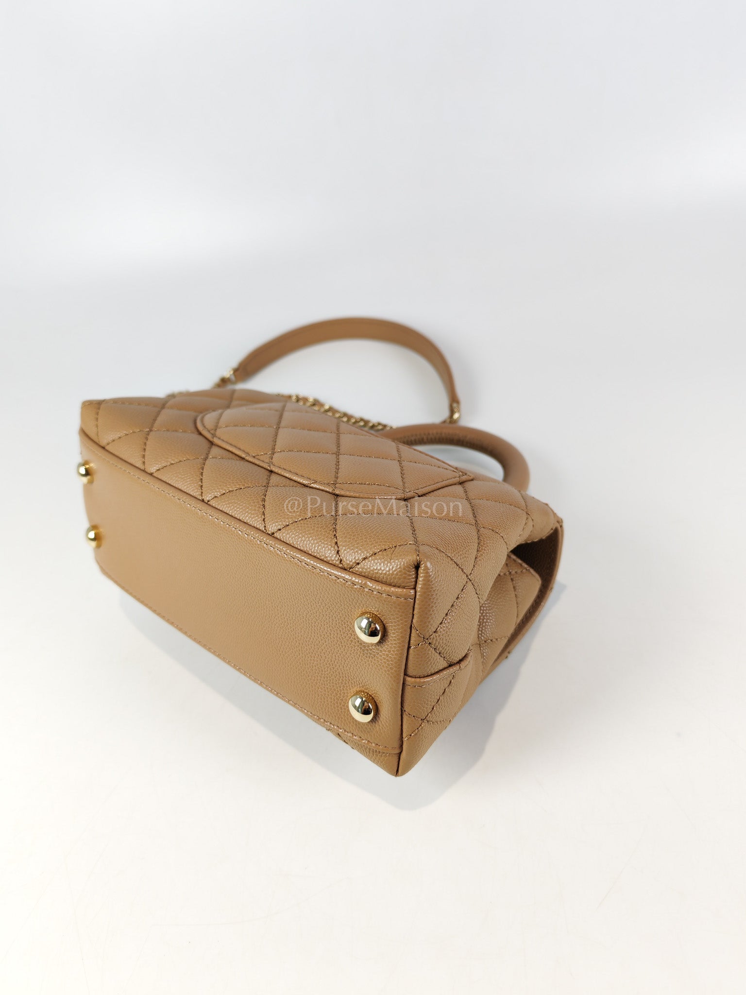 Coco Handle Mini in Dark Beige Caviar Leather Light Gold Hardware(Microchip) | Purse Maison Luxury Bags Shop