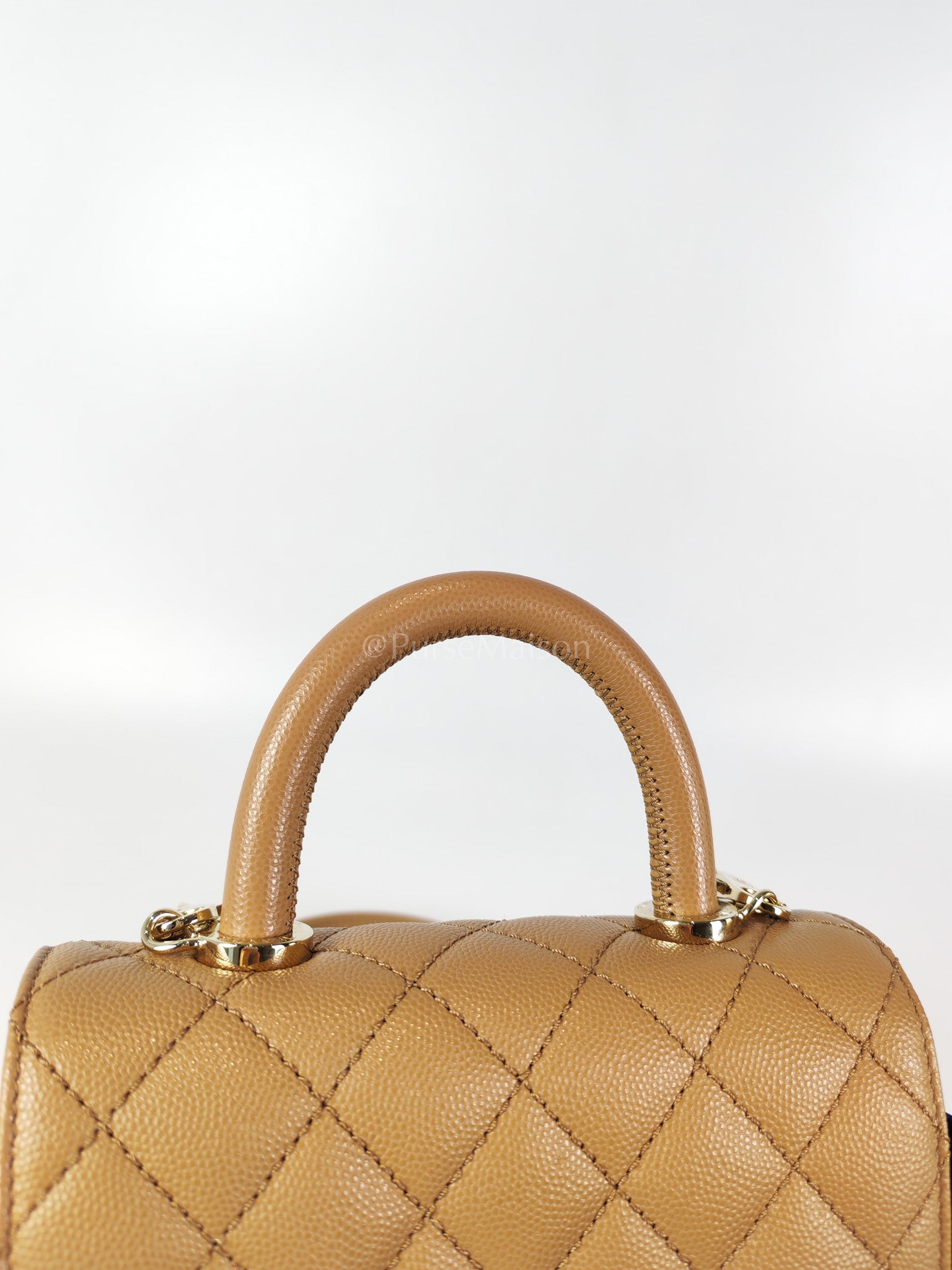 Coco Handle Mini in Dark Beige Caviar Leather Light Gold Hardware(Microchip) | Purse Maison Luxury Bags Shop