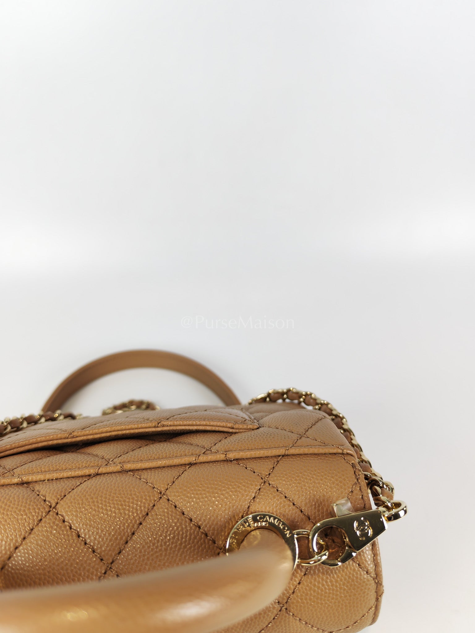 Coco Handle Mini in Dark Beige Caviar Leather Light Gold Hardware(Microchip) | Purse Maison Luxury Bags Shop