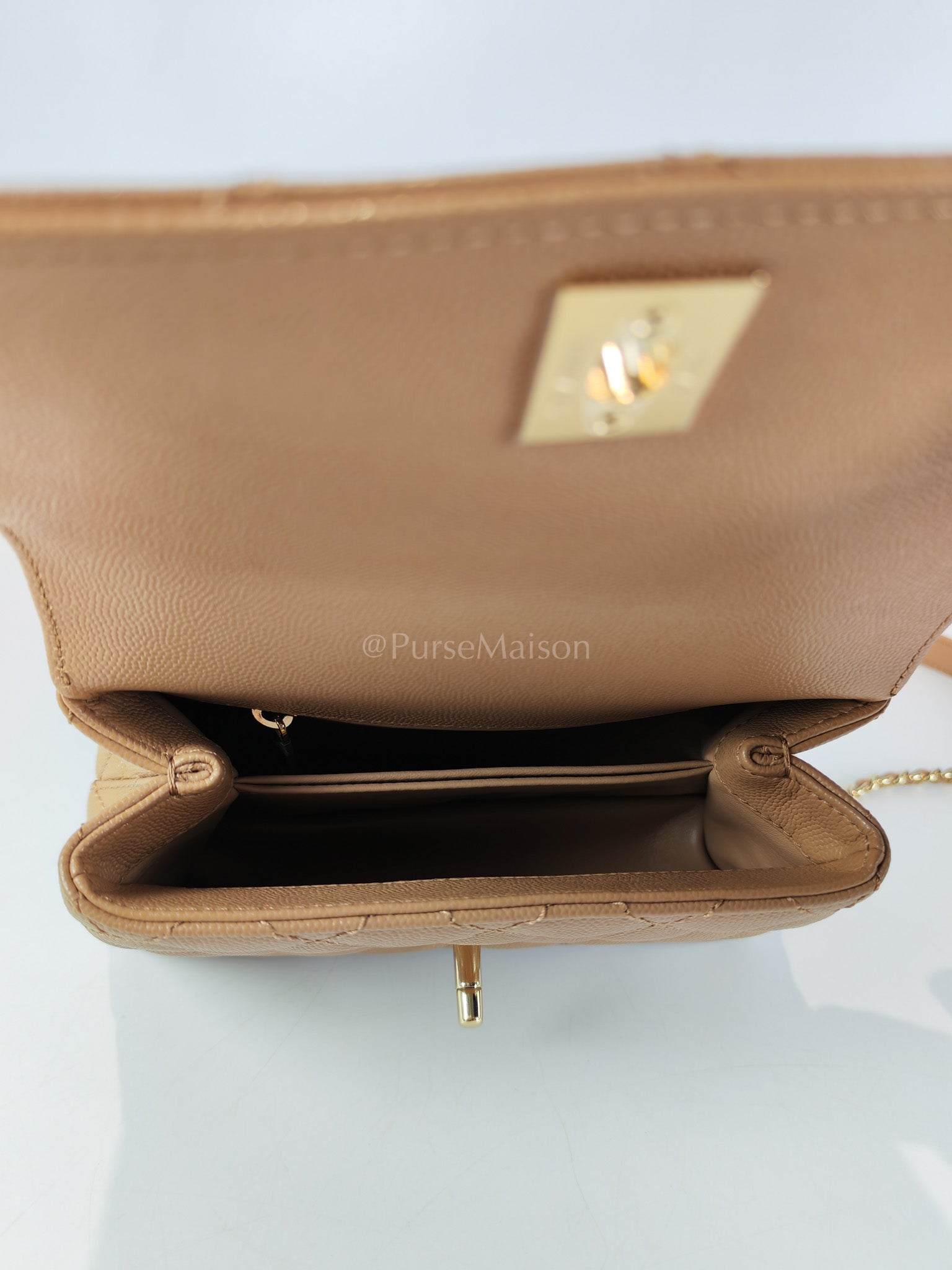 Coco Handle Mini in Dark Beige Caviar Leather Light Gold Hardware(Microchip) | Purse Maison Luxury Bags Shop