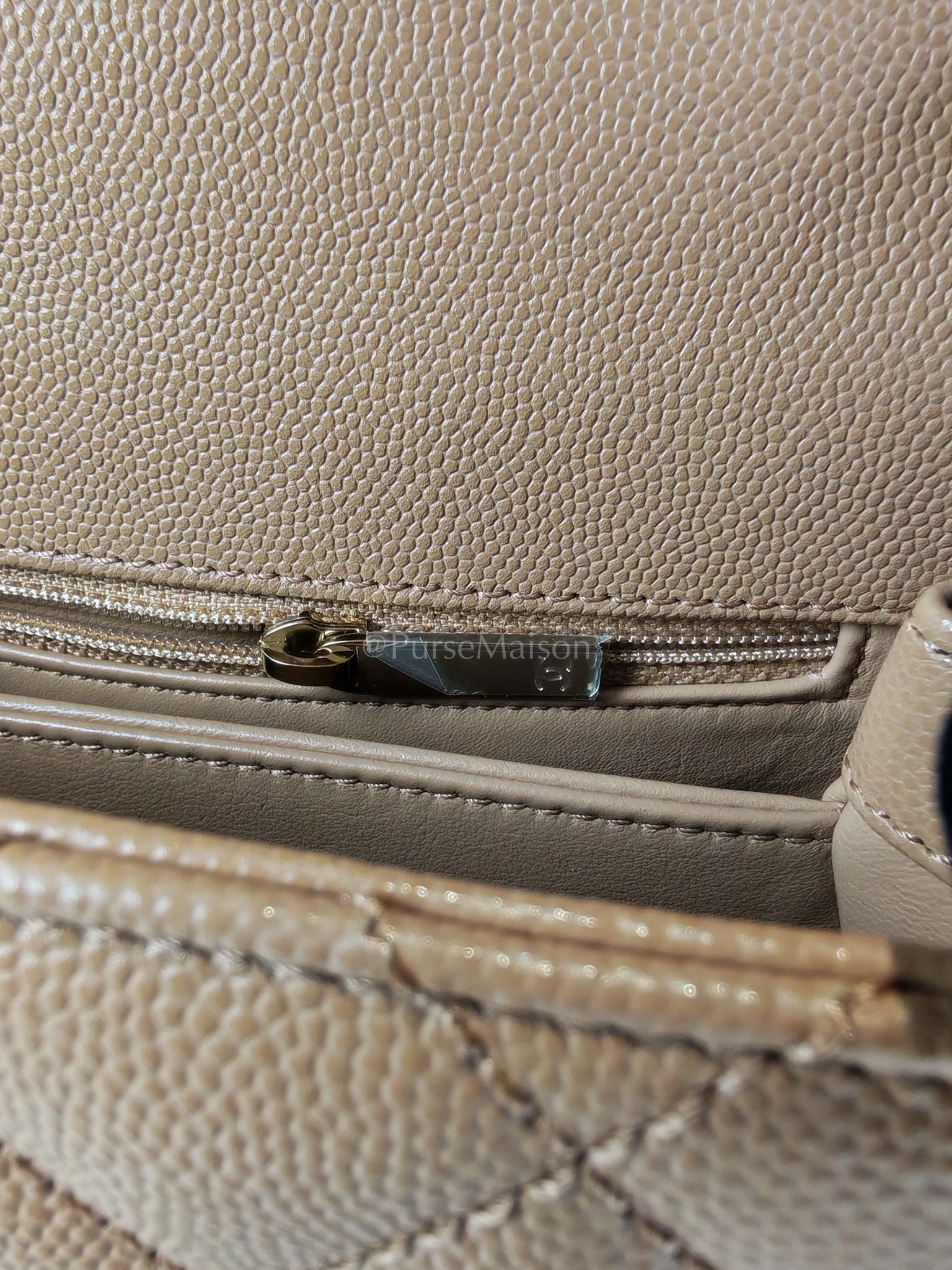 Coco Handle Mini in Dark Beige Caviar Leather Light Gold Hardware(Microchip) | Purse Maison Luxury Bags Shop