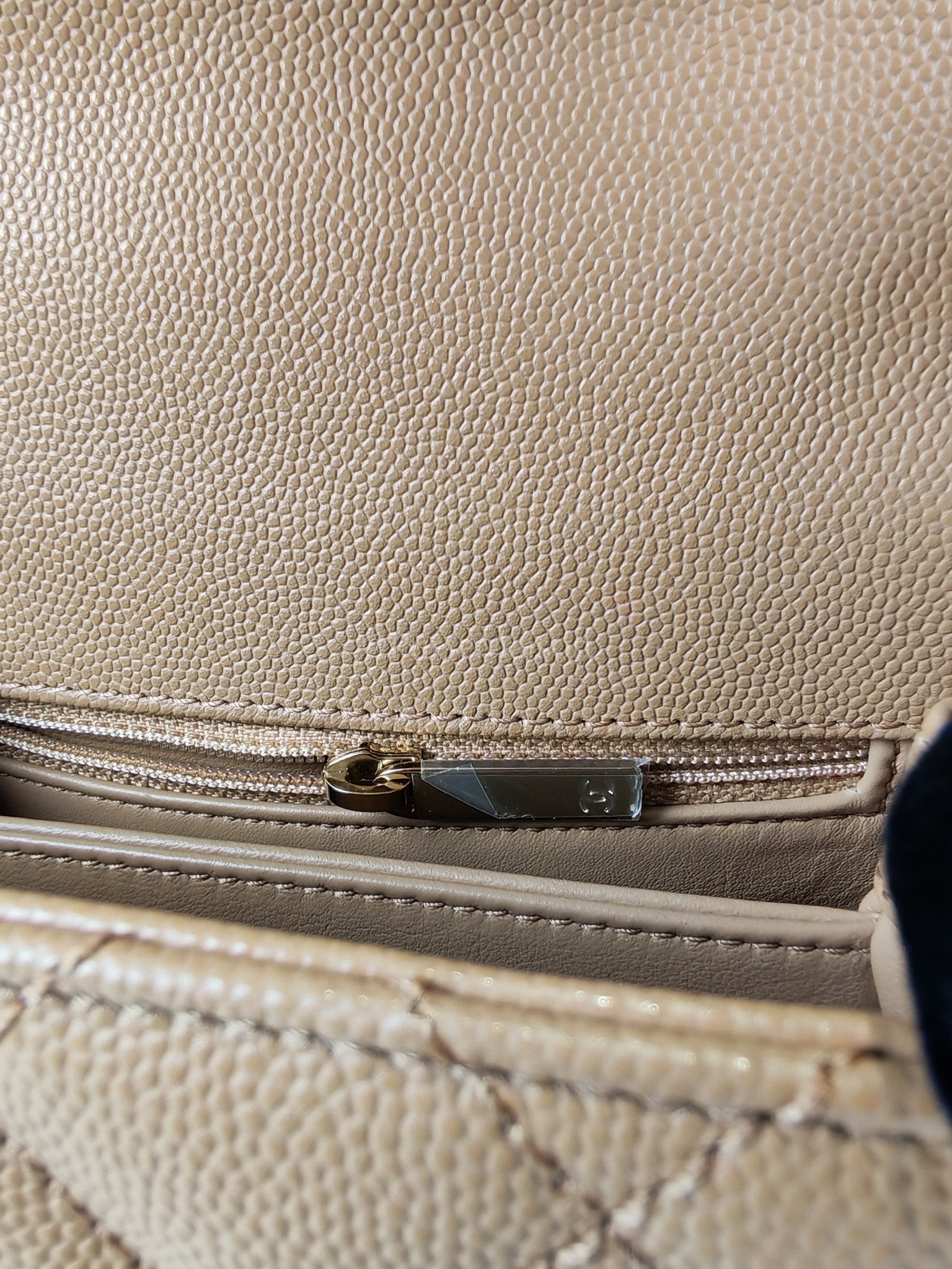 Coco Handle Mini in Dark Beige Caviar Leather Light Gold Hardware(Microchip) | Purse Maison Luxury Bags Shop