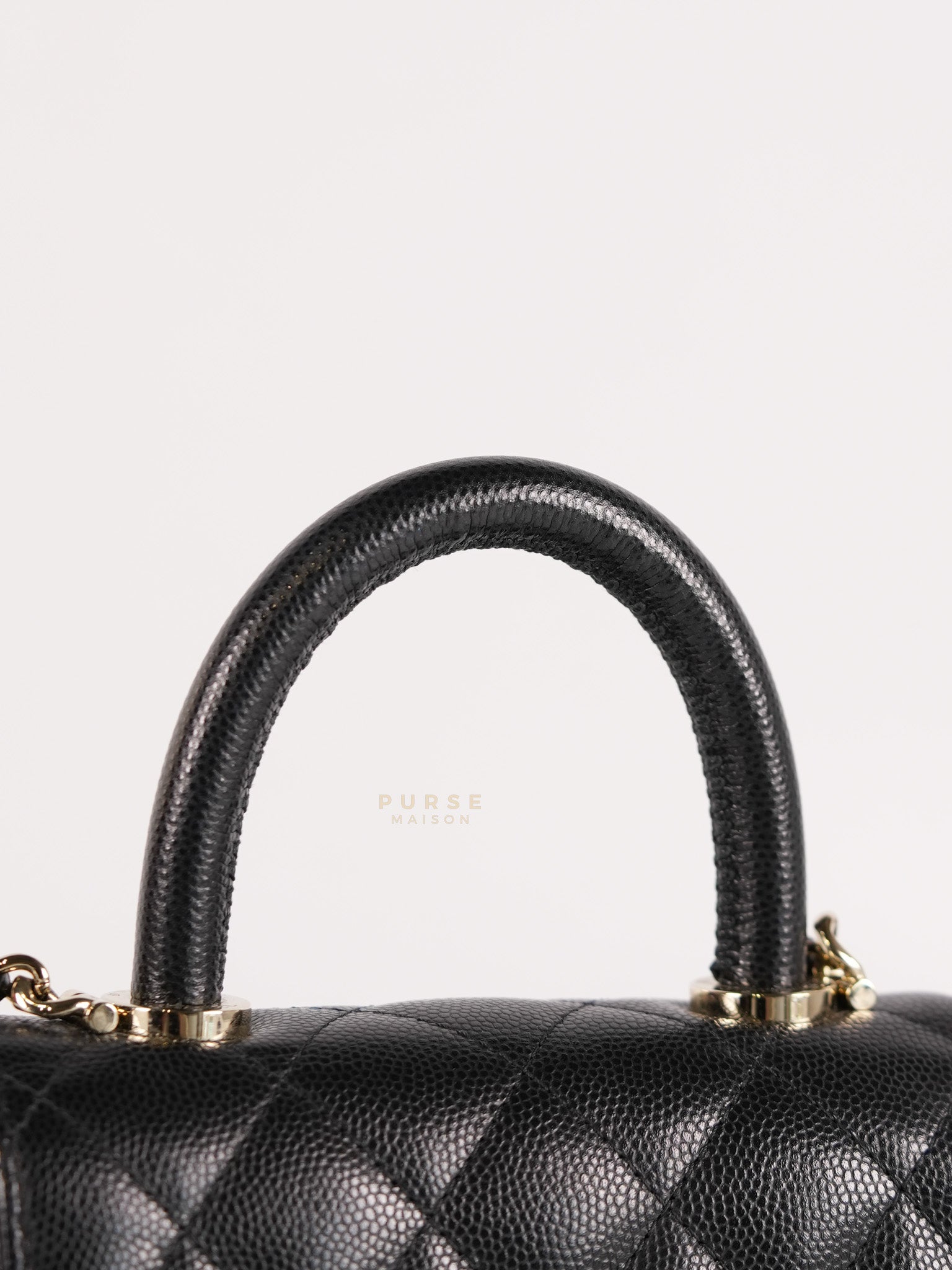 Coco Handle Nano in Black Caviar Leather and Light Gold Hardware (Microchip) | Purse Maison Luxury Bags Shop