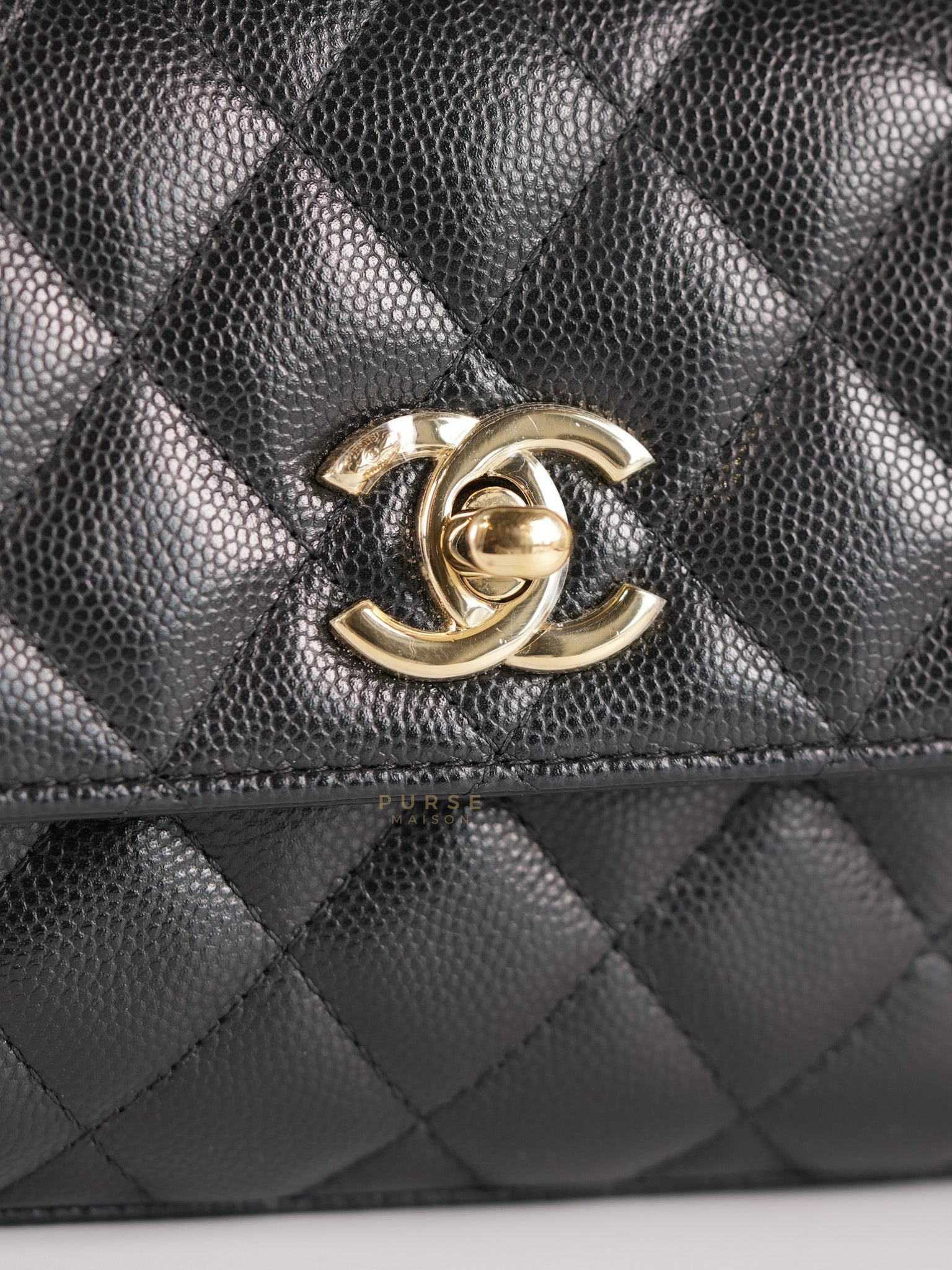 Coco Handle Nano in Black Caviar Leather and Light Gold Hardware (Microchip) | Purse Maison Luxury Bags Shop