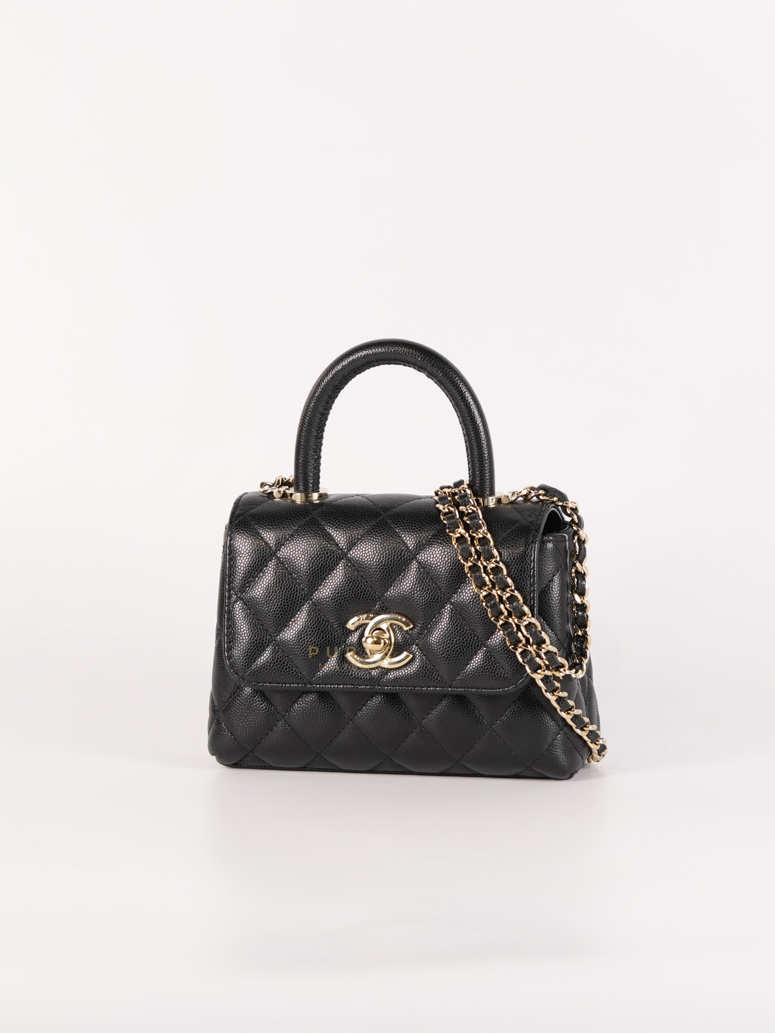 Coco Handle Nano in Black Caviar Leather and Light Gold Hardware (Microchip) | Purse Maison Luxury Bags Shop