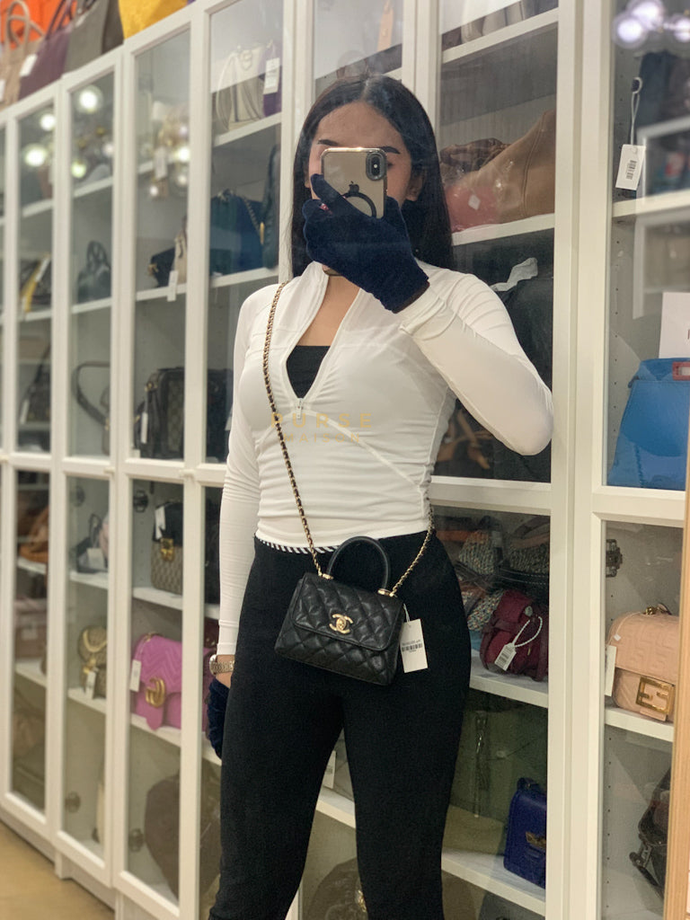 Coco Handle Nano in Black Caviar Leather and Light Gold Hardware (Microchip) | Purse Maison Luxury Bags Shop