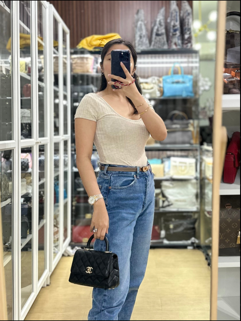 Coco Handle Nano in Black Caviar Leather and Light Gold Hardware (Microchip) | Purse Maison Luxury Bags Shop