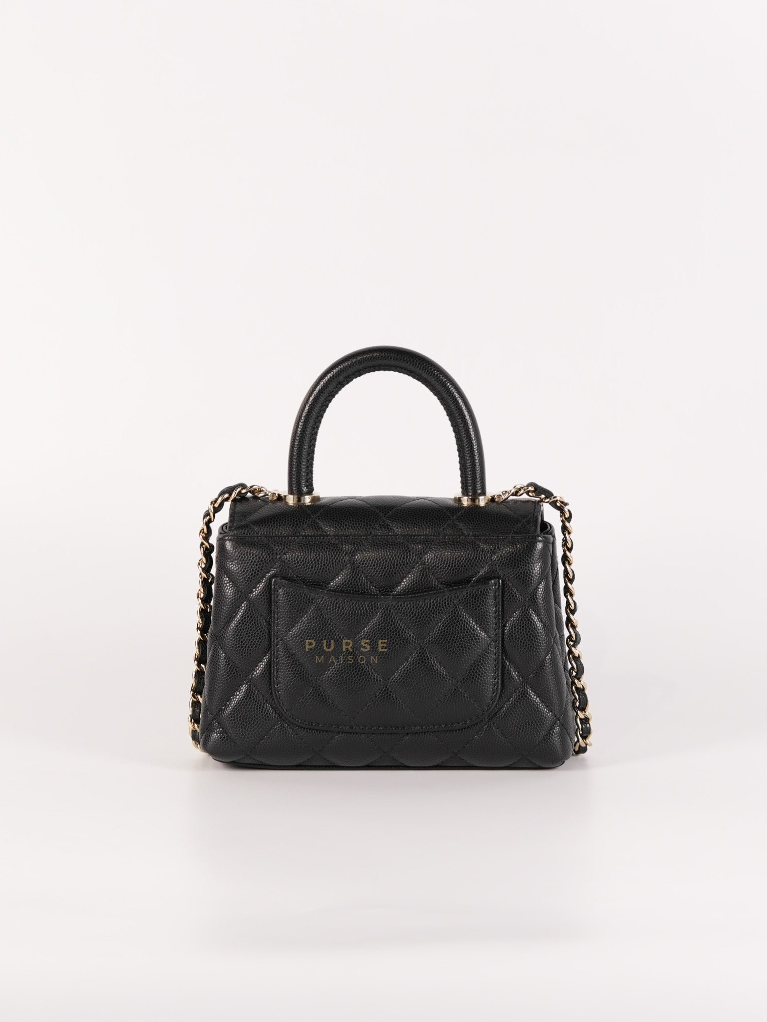 Coco Handle Nano in Black Caviar Leather and Light Gold Hardware (Microchip) | Purse Maison Luxury Bags Shop