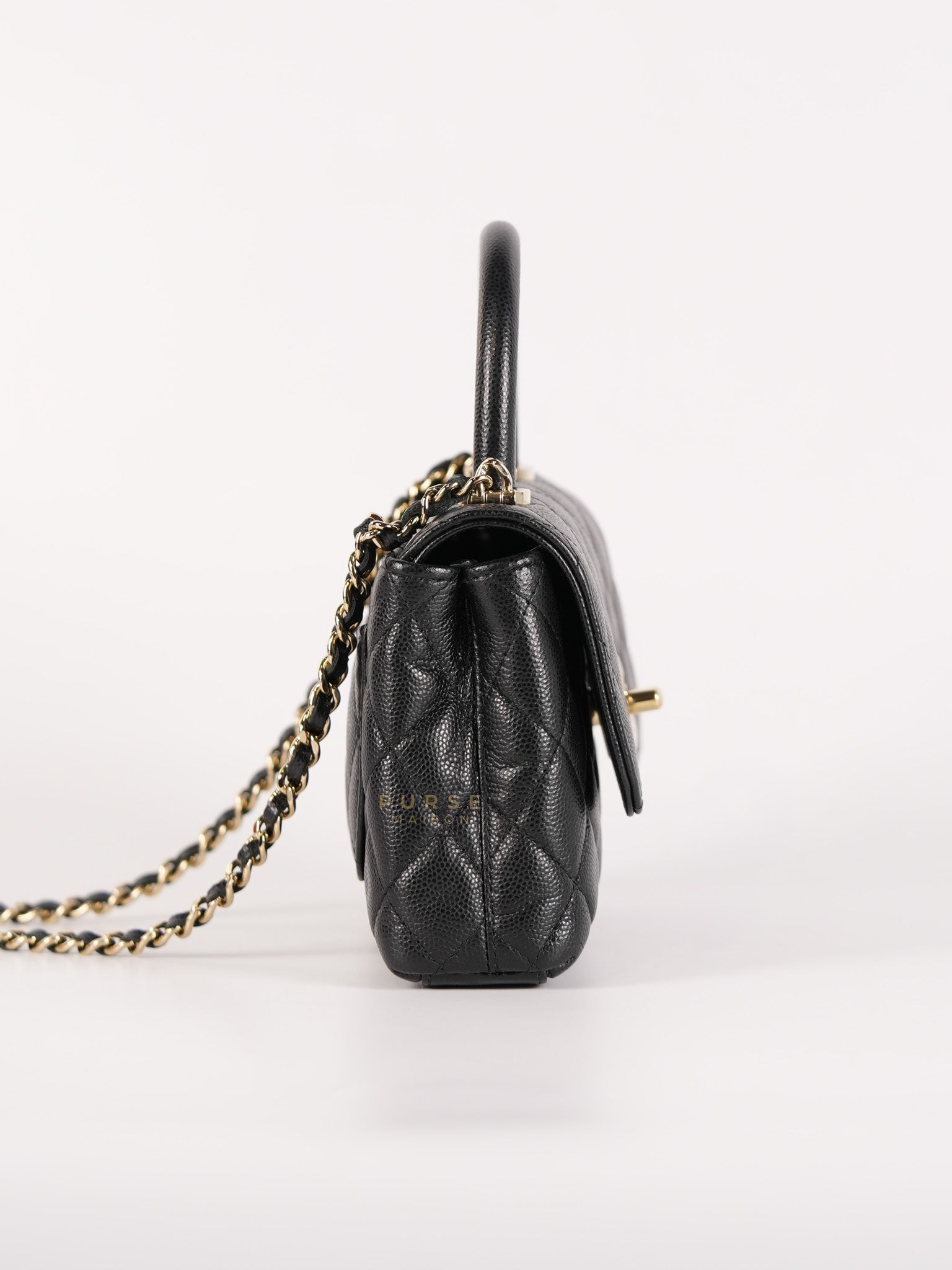 Coco Handle Nano in Black Caviar Leather and Light Gold Hardware (Microchip) | Purse Maison Luxury Bags Shop