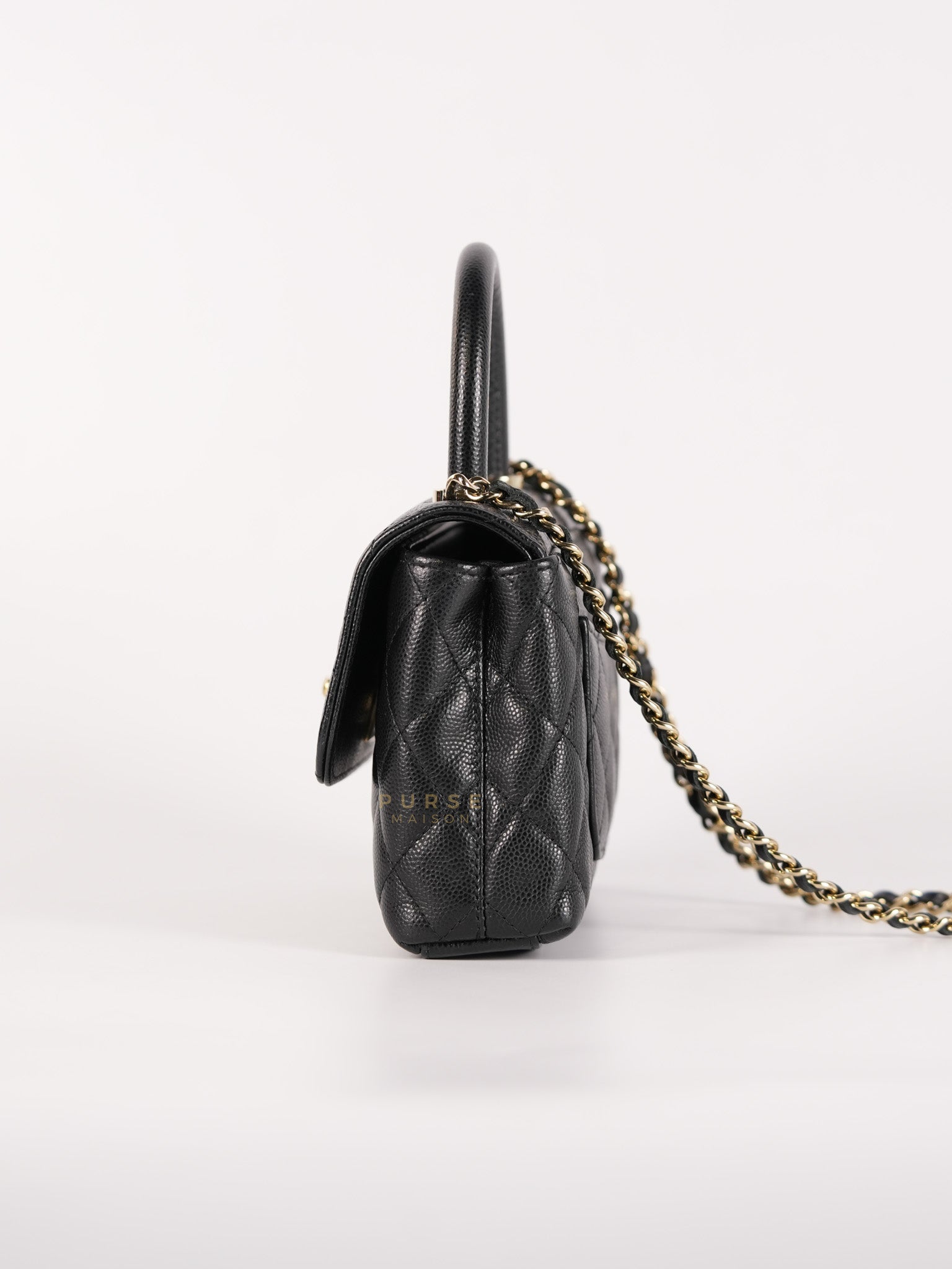 Coco Handle Nano in Black Caviar Leather and Light Gold Hardware (Microchip) | Purse Maison Luxury Bags Shop