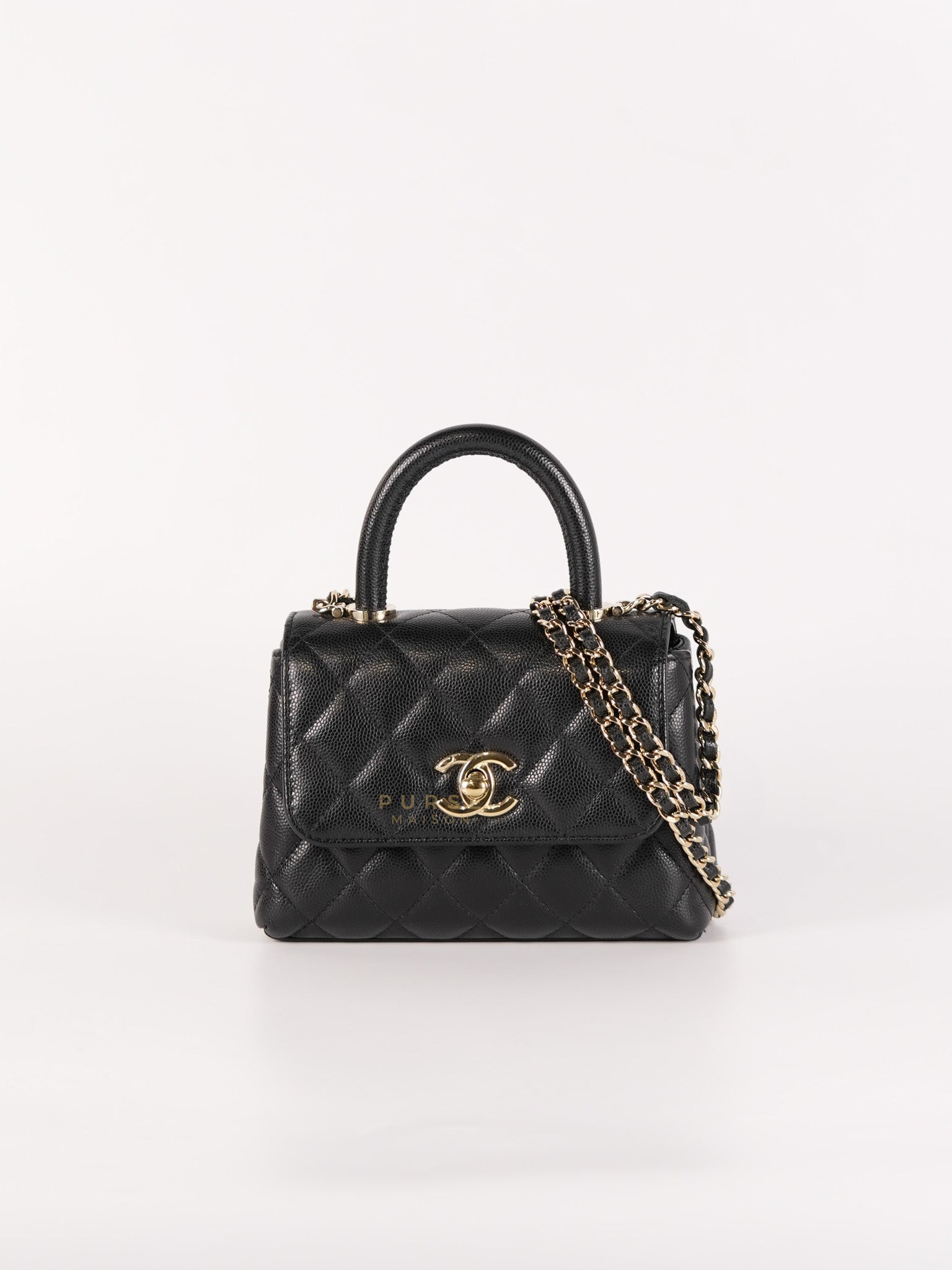 Coco Handle Nano in Black Caviar Leather and Light Gold Hardware (Microchip) | Purse Maison Luxury Bags Shop