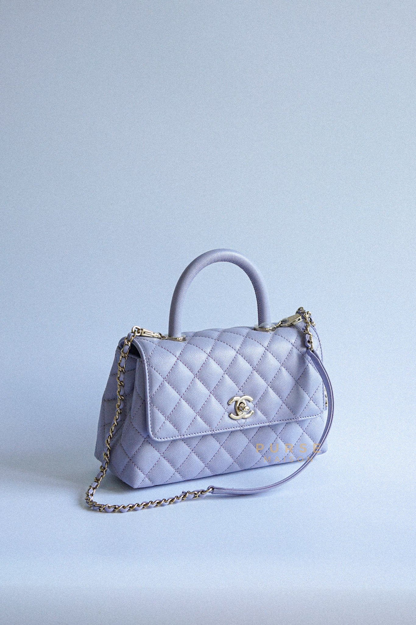 Coco Handle Small 21K Light Purple Caviar Leather & Light Gold Hardware (Microchip) | Purse Maison Luxury Bags Shop