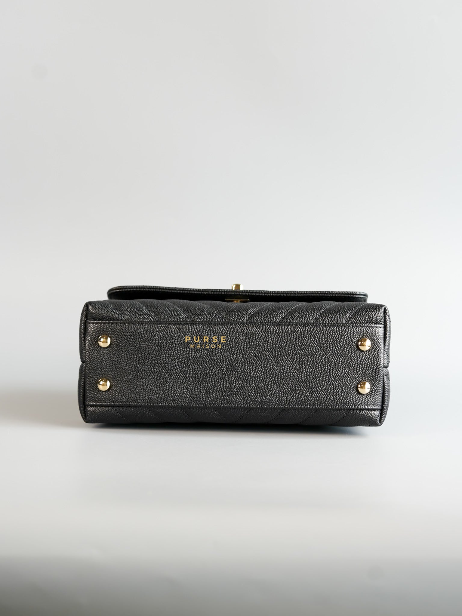 Coco Handle Small Black Caviar Limited Lizard Handle Light Gold Hardware (Series 30) | Purse Maison Luxury Bags Shop