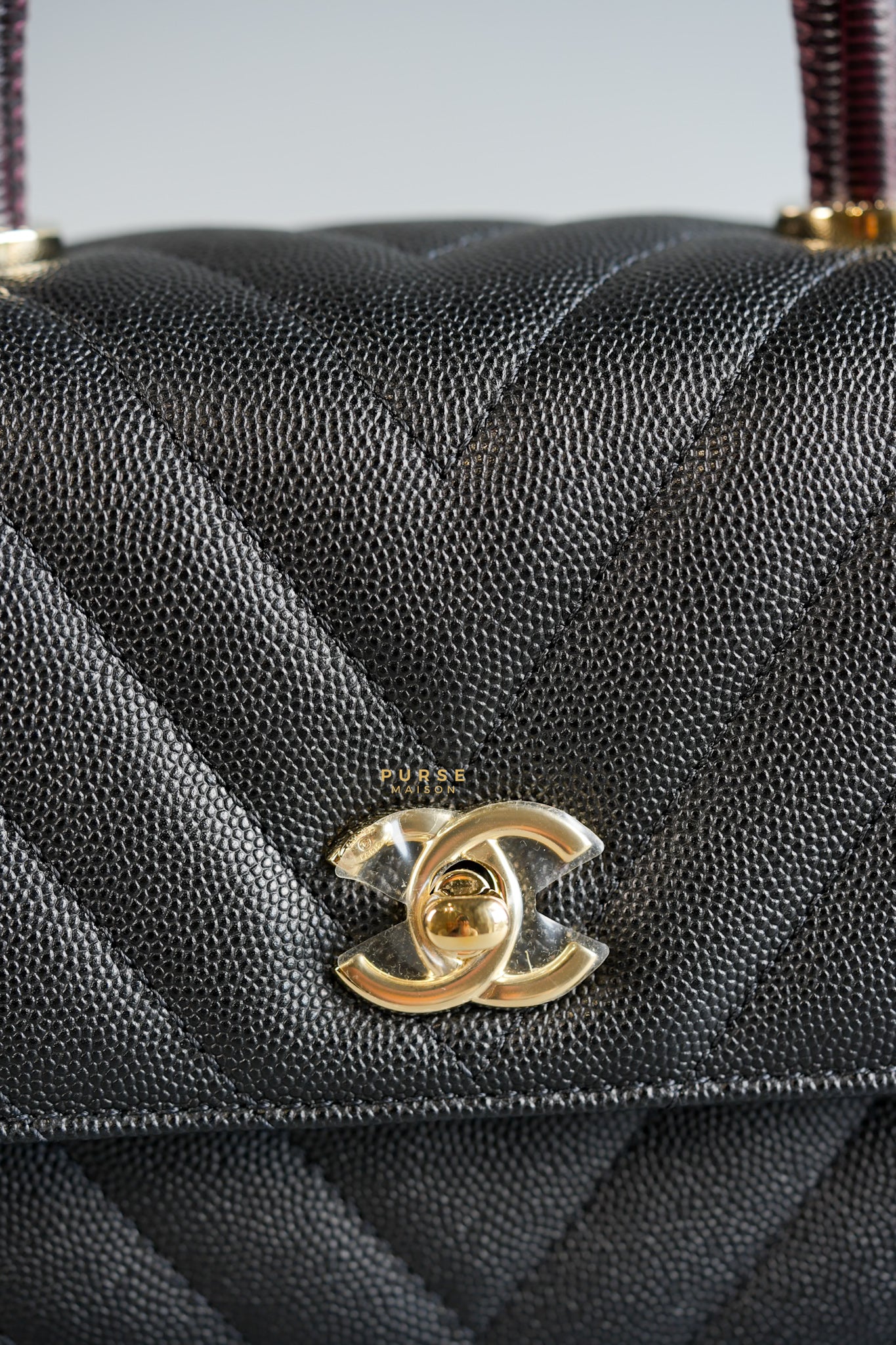 Coco Handle Small Black Caviar Limited Lizard Handle Light Gold Hardware (Series 30) | Purse Maison Luxury Bags Shop